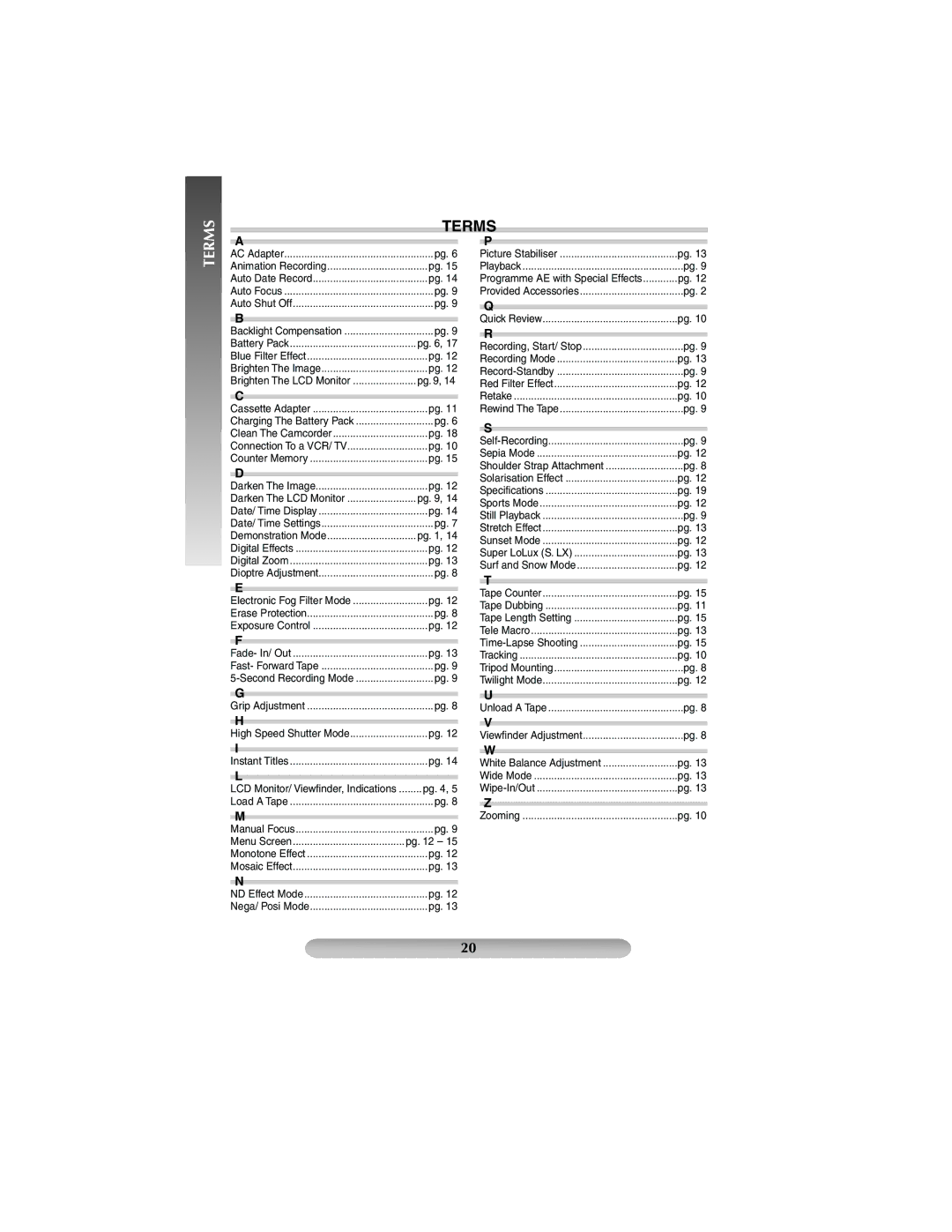 JVC GR-FXM41, GR-FX17 manual Terms 