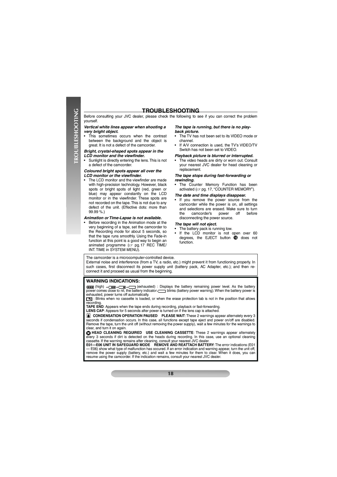 JVC GR-FXM42EK manual Troubleshooting, TV has not been set to its Video mode or channel 