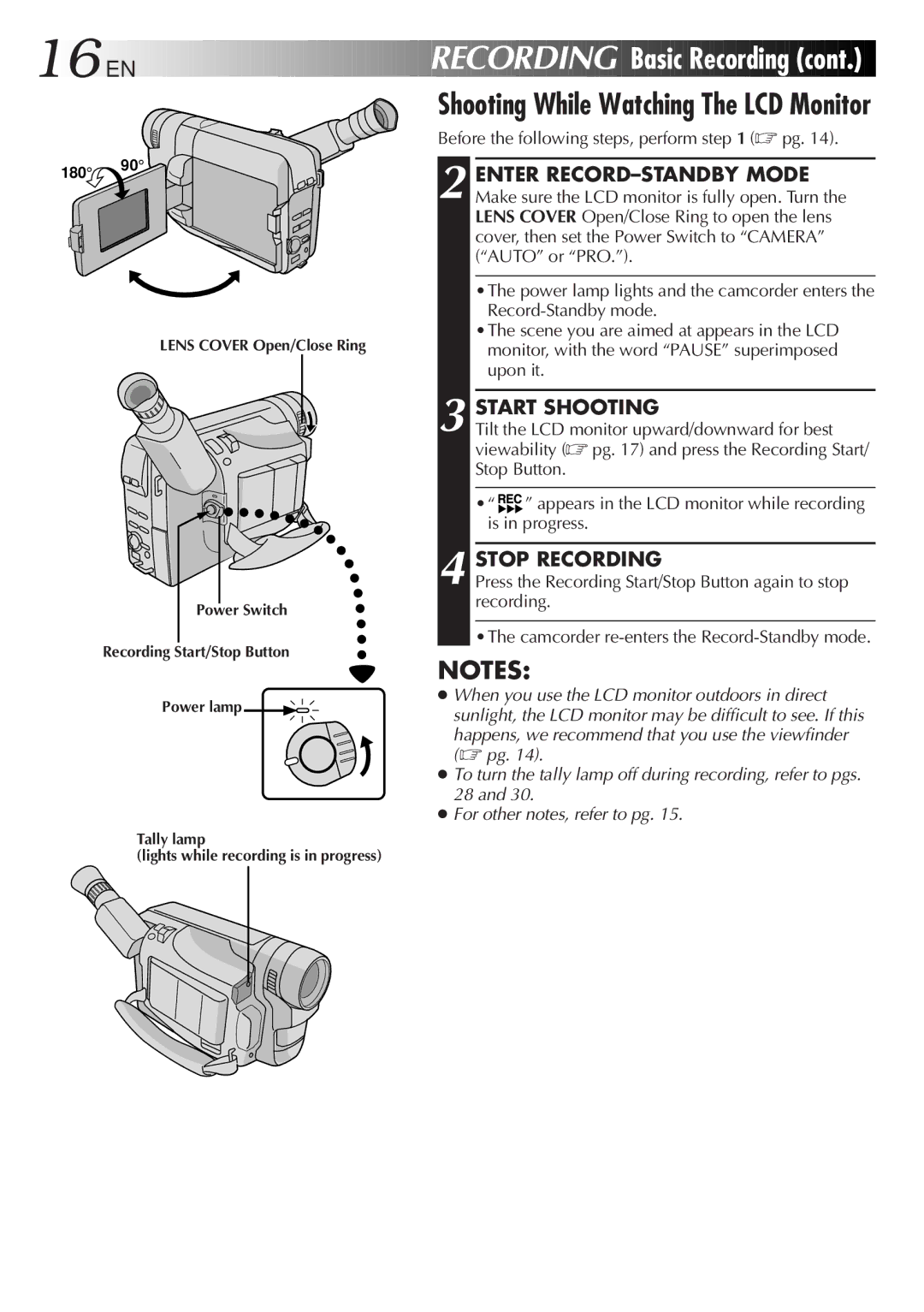 JVC GR-FXM45 Recording Basic Recording, Shooting While Watching The LCD Monitor, Before the following steps, perform pg 