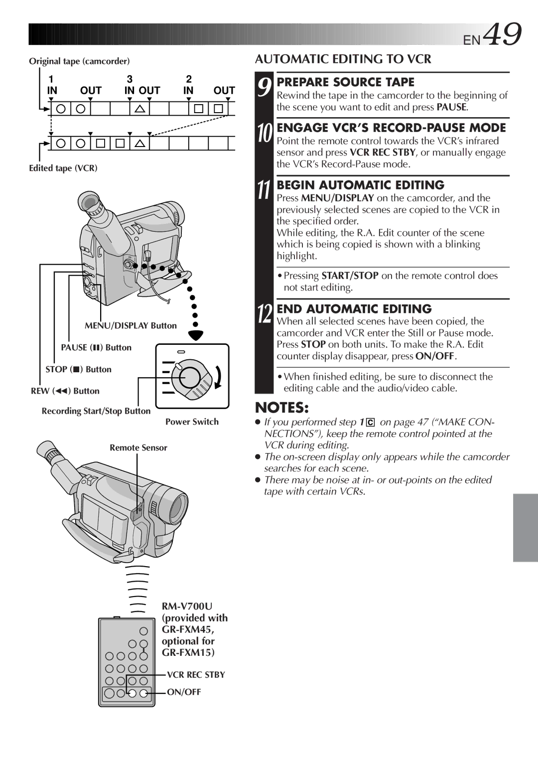 JVC GR-FXM45 specifications Automatic Editing to VCR, Prepare Source Tape, Begin Automatic Editing, END Automatic Editing 