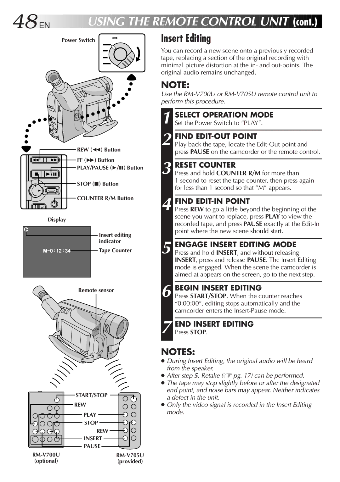 JVC GR-FXM50, LYT0415-001A manual 48 EN, Insert Editing 