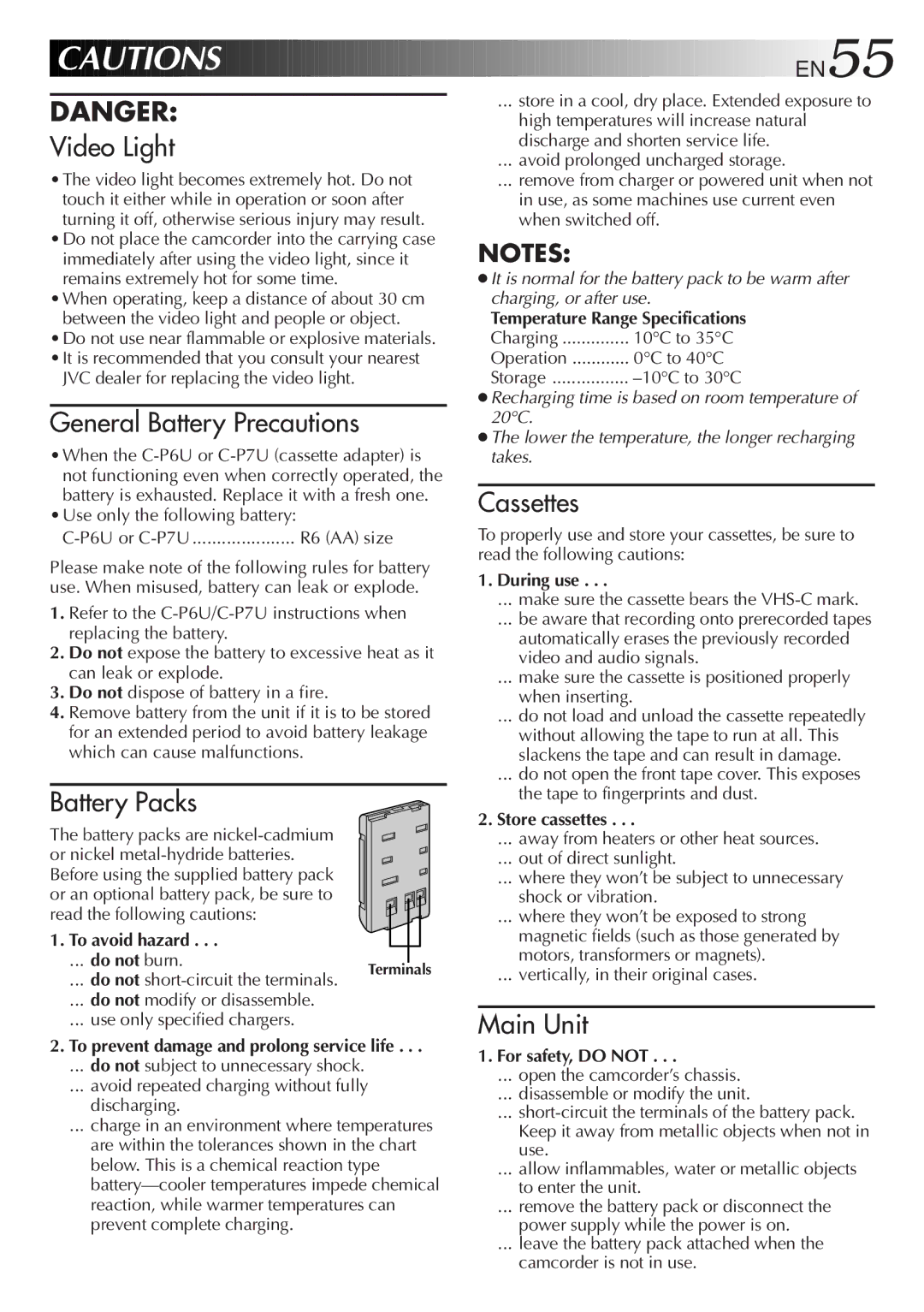 JVC LYT0415-001A, GR-FXM50 manual To avoid hazard, During use, Store cassettes, For safety, do not 