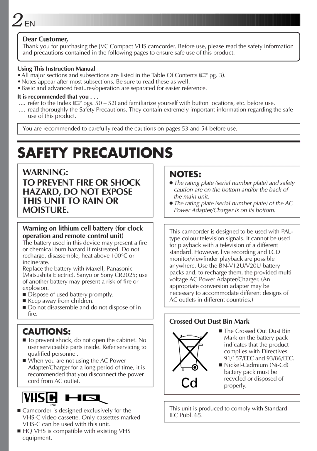 JVC GR-FXM55, GR-FXM35 manual It is recommended that you, Crossed Out Dust Bin 