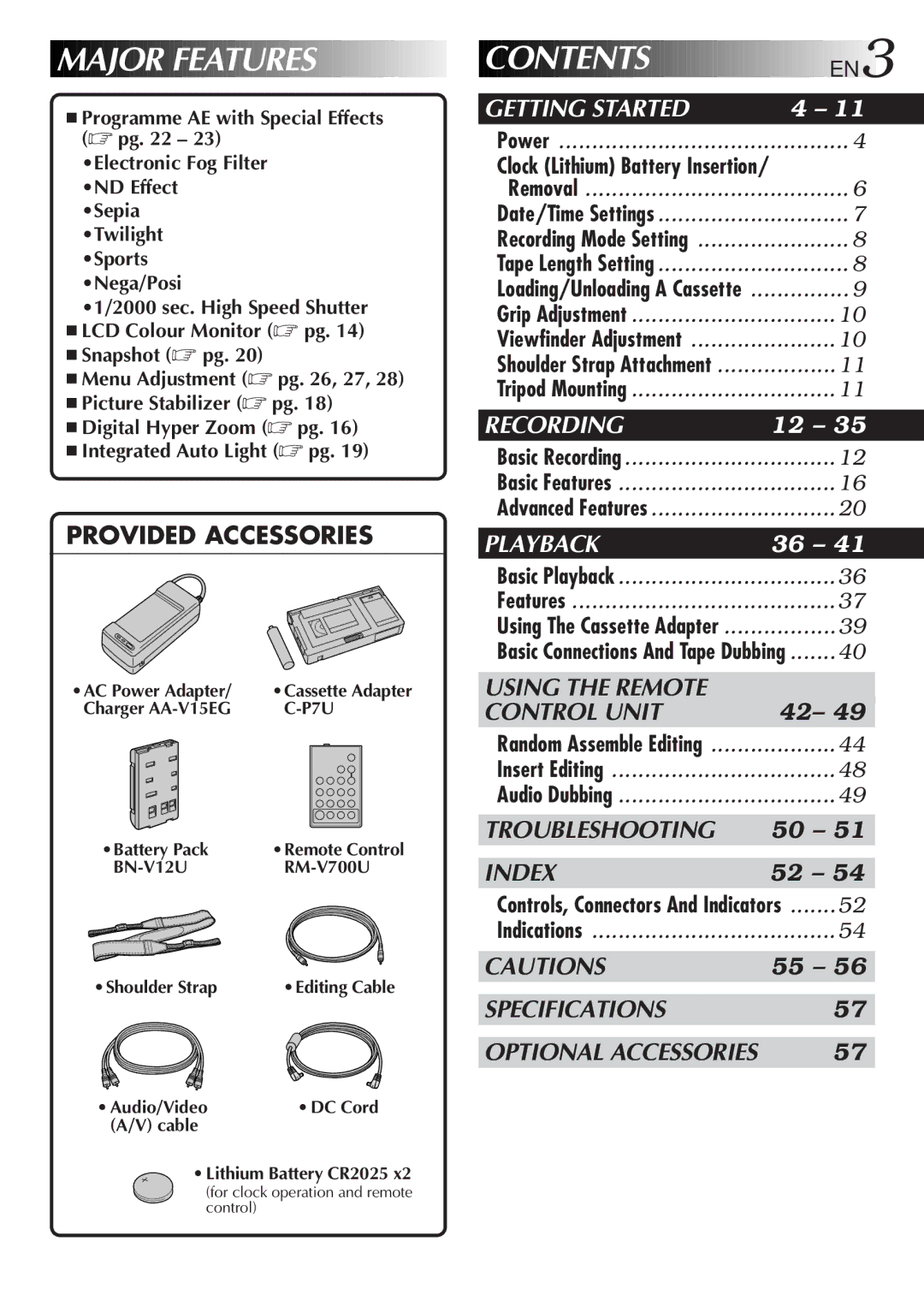 JVC GR-FXM333, GR-FXM555 manual Contents 