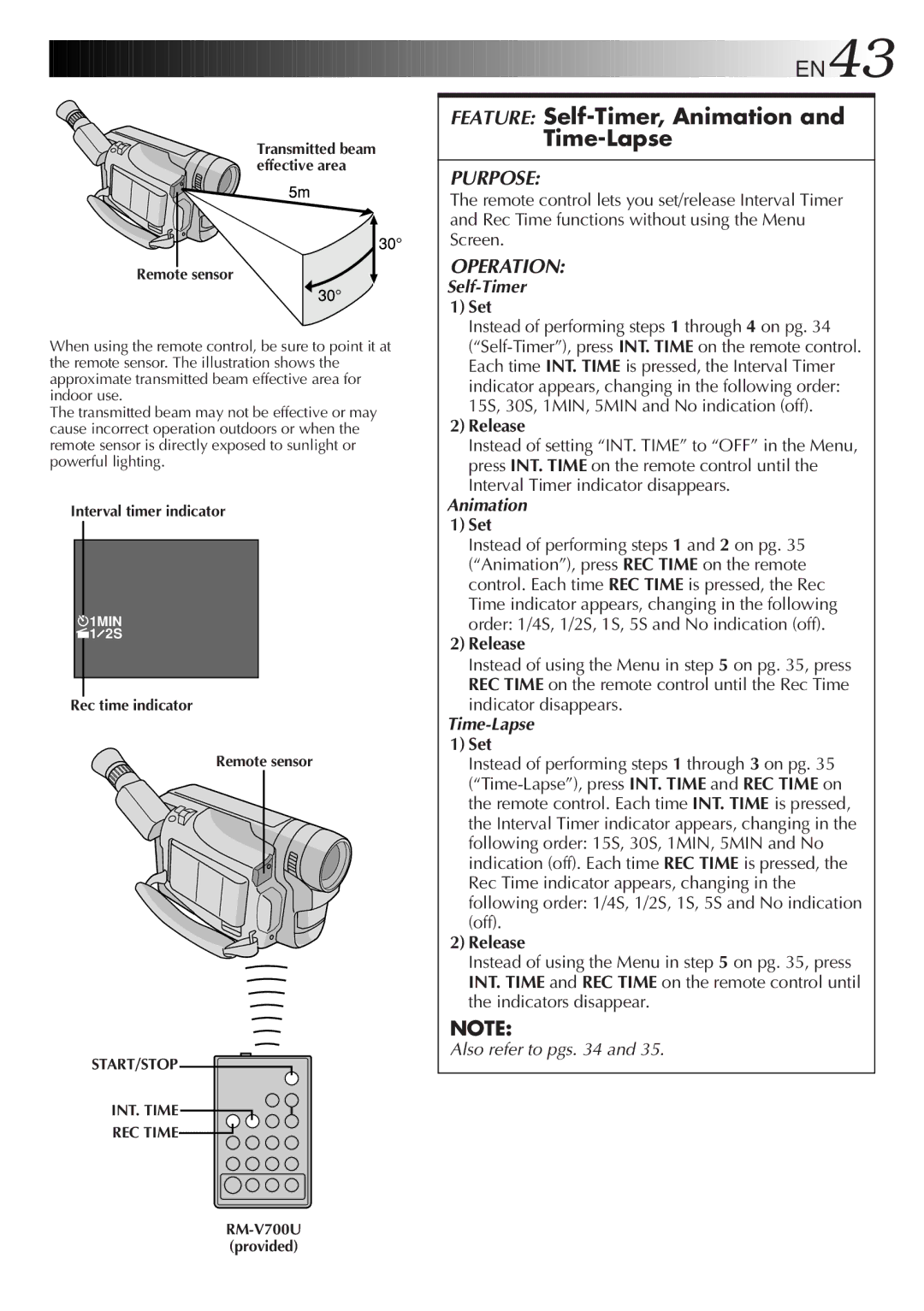 JVC GR-FXM333, GR-FXM555 manual Feature Self-Timer, Animation and Time-Lapse 