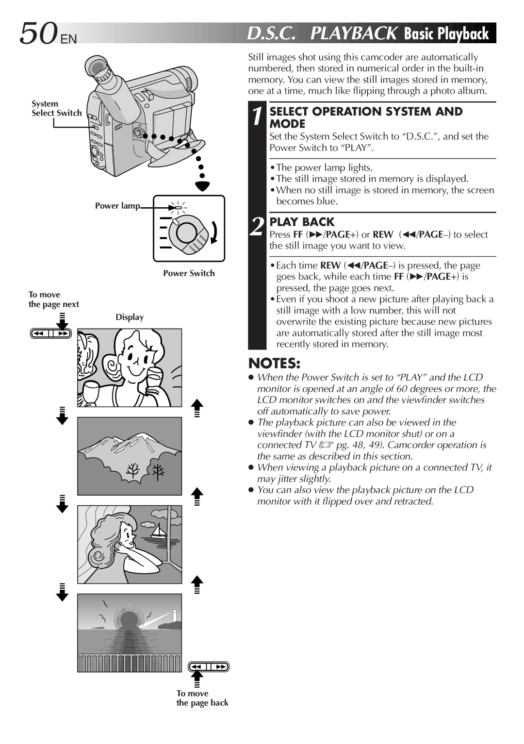 JVC GR-FXM65 specifications 50 EN, C. Playback Basic Playback, Becomes blue, To move Back 