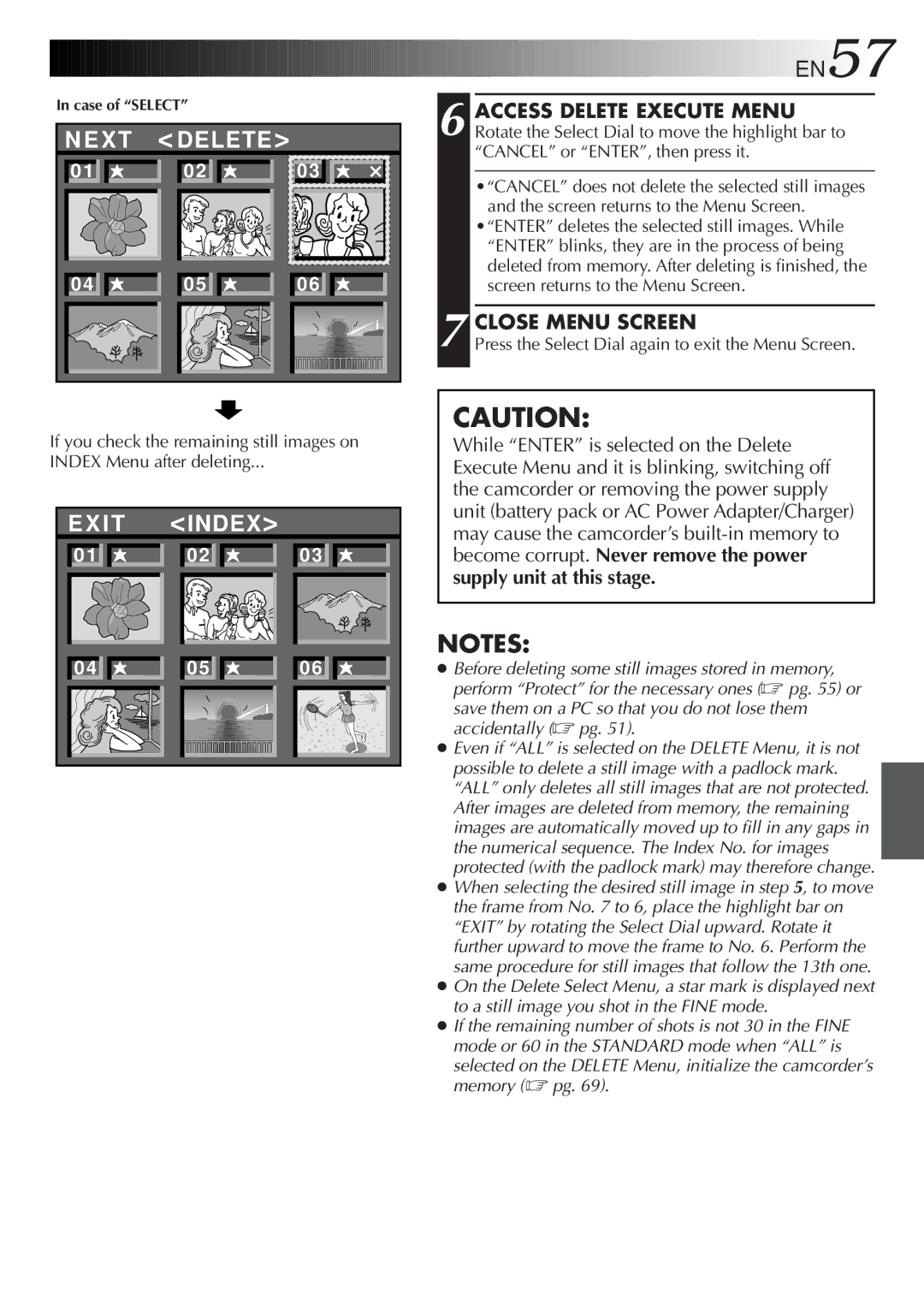 JVC GR-FXM65 specifications X T Delete, Access Delete Execute Menu 