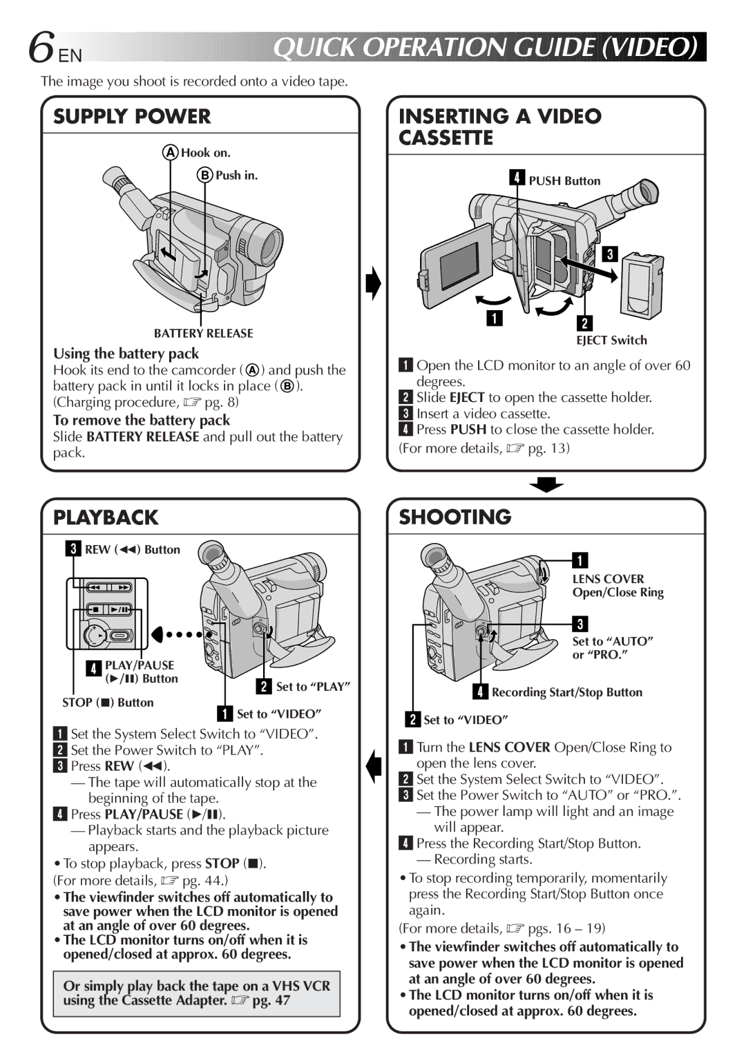 JVC GR-FXM65 Image you shoot is recorded onto a video tape, Using the battery pack, To remove the battery pack 