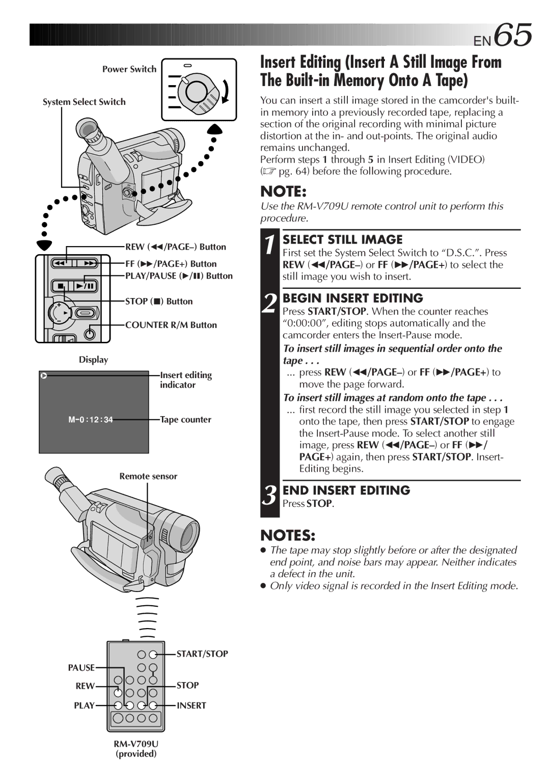 JVC GR-FXM65 Built-in Memory Onto a Tape, Select Still Image, To insert still images in sequential order onto the tape 