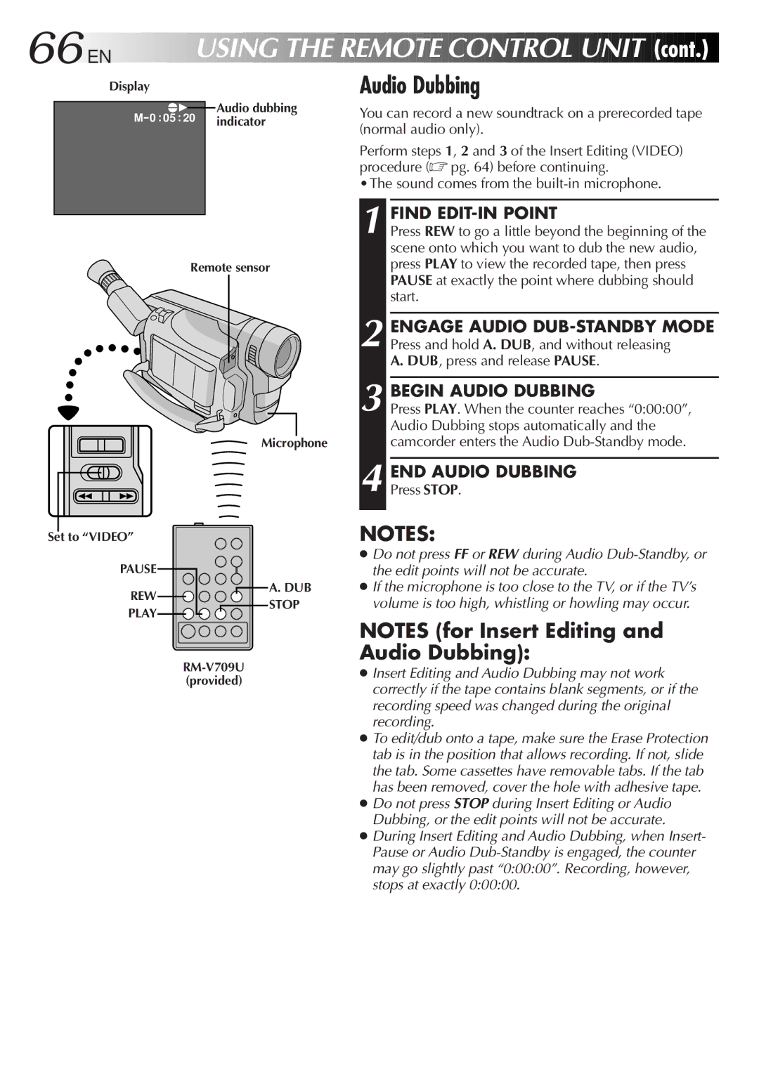 JVC GR-FXM65 specifications Engage Audio DUB-STANDBY Mode, Begin Audio Dubbing 