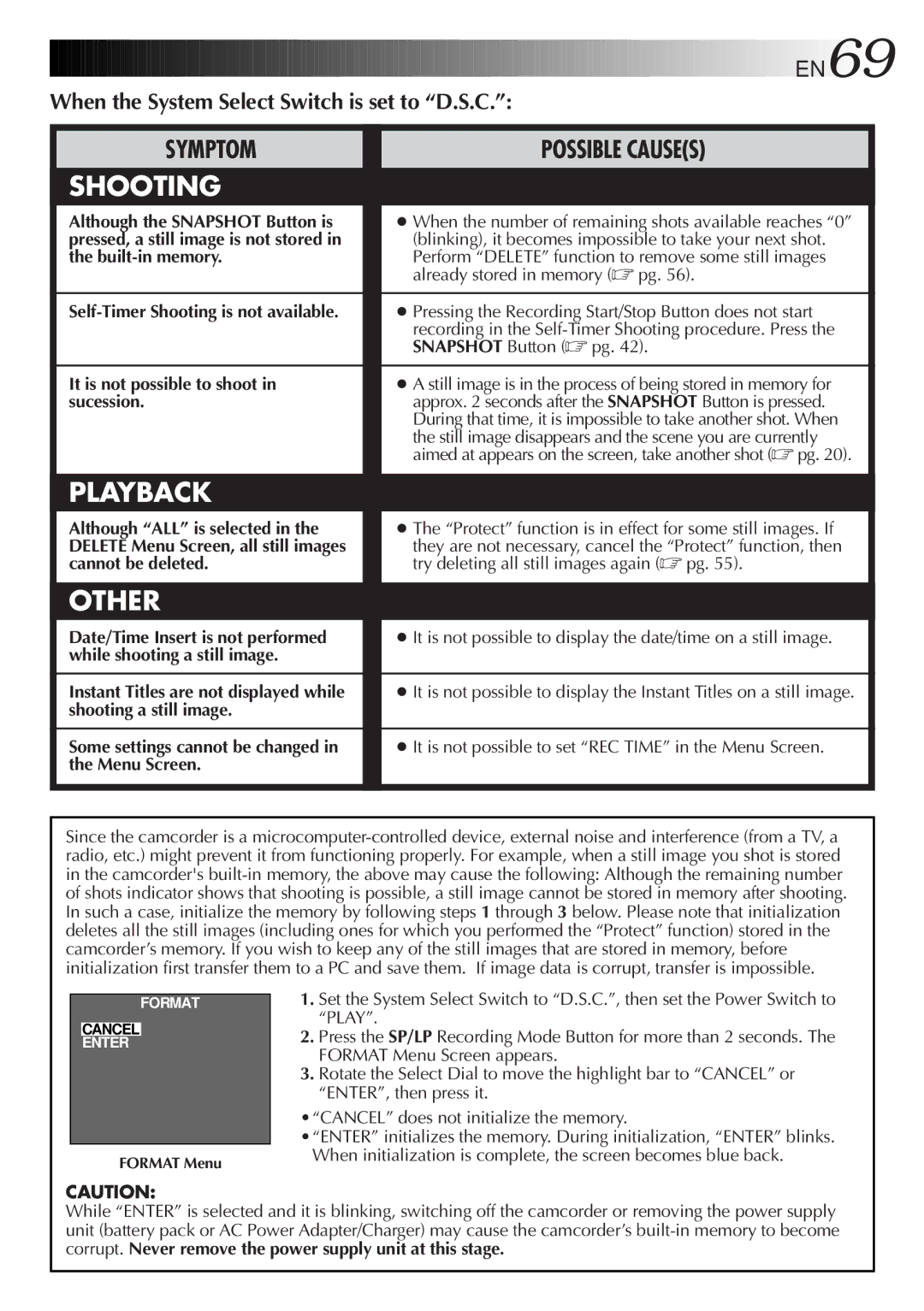 JVC GR-FXM65 specifications When the System Select Switch is set to D.S.C 