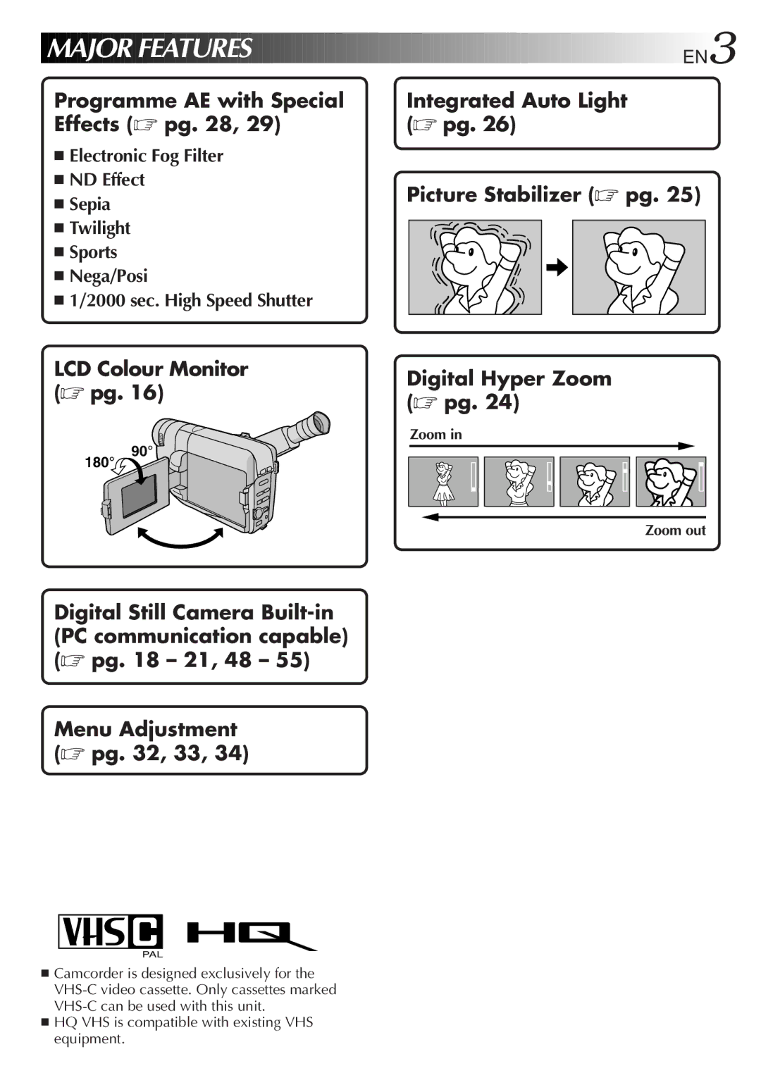 JVC GR-FXM75 manual Major Features, Electronic Fog Filter ND Effect, Sepia 