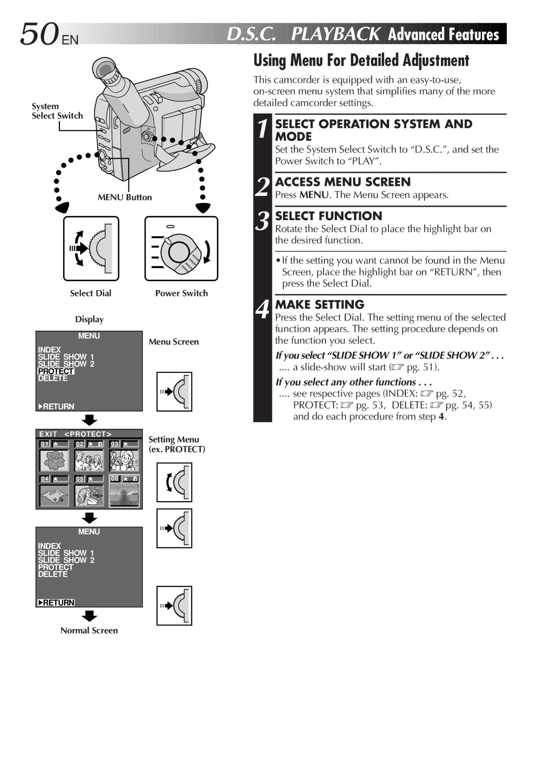 JVC GR-FXM75 manual 50 EN, C. Playback Advanced Features, If you select any other functions 