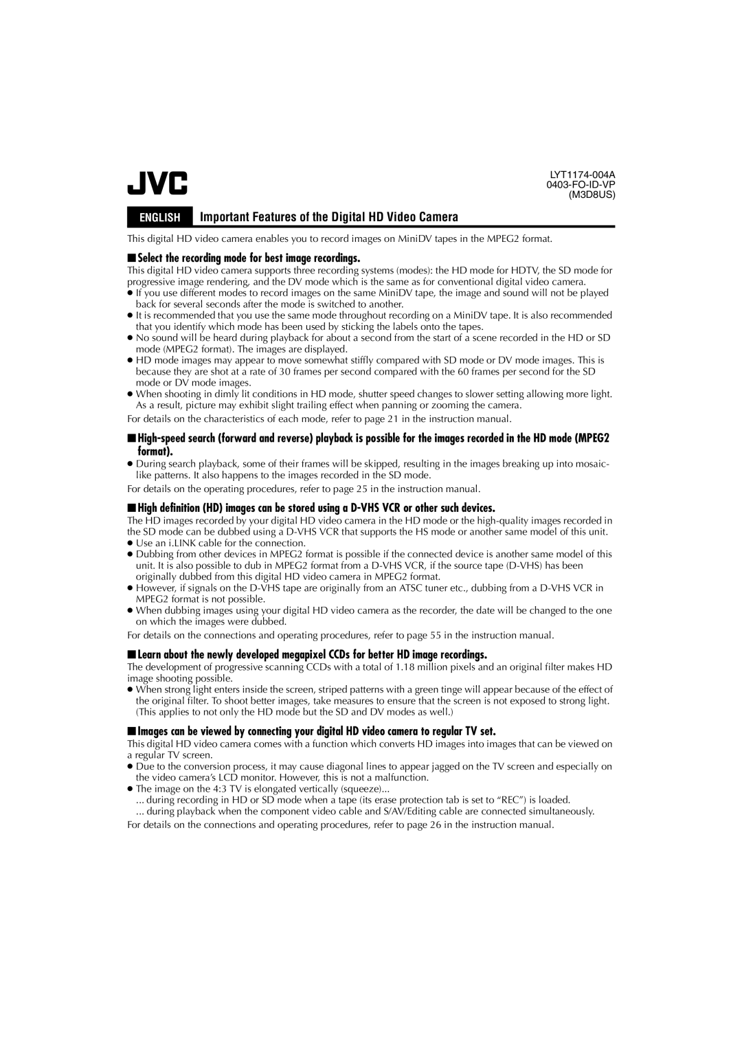 JVC LYT1154-001C, GR-HD1, 0503-FO-ID-VP manual Select the recording mode for best image recordings, Format 