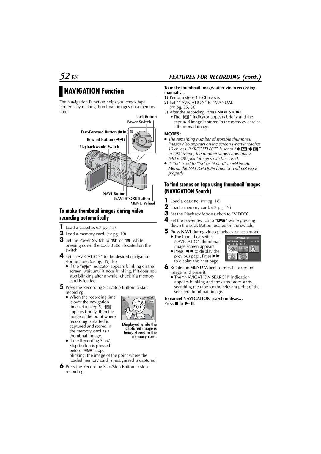 JVC LYT1154-001C, GR-HD1 52 EN, Navigation Function, Before stops, Press the Recording Start/Stop Button to stop recording 