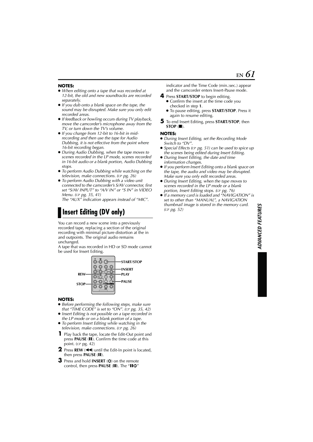 JVC LYT1154-001C, GR-HD1, 0503-FO-ID-VP Insert Editing DV only, During Insert Editing, set the Recording Mode Switch to DV 