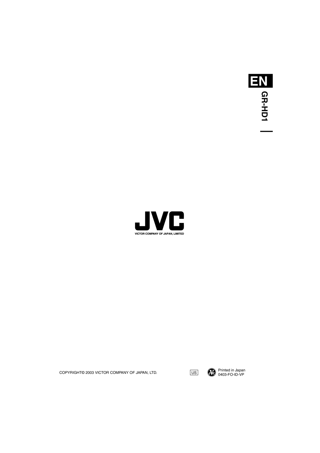 JVC 0503-FO-ID-VP, LYT1154-001C manual GR-HD1 