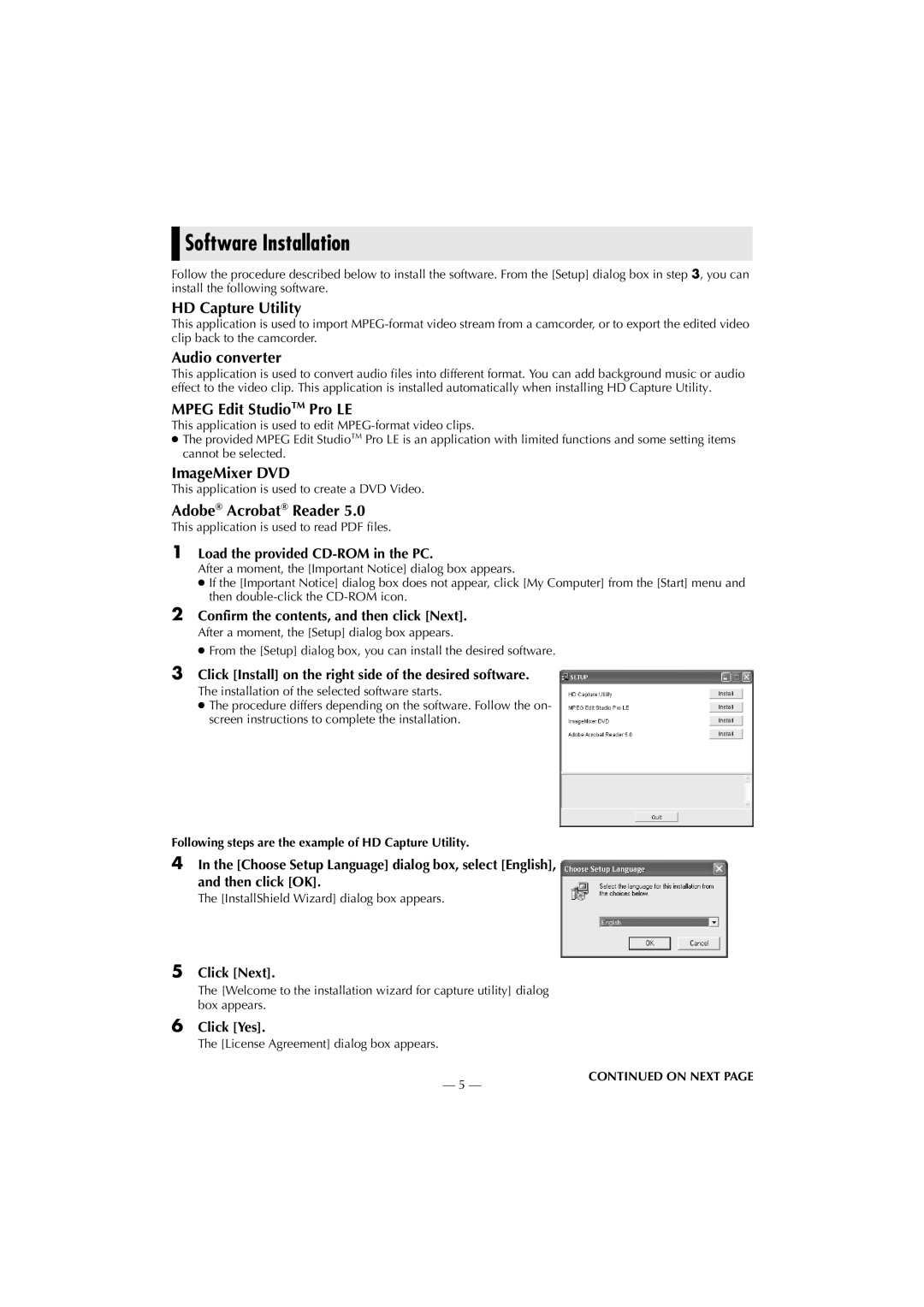 JVC LYT1154-001C, GR-HD1, 0503-FO-ID-VP manual Software Installation 