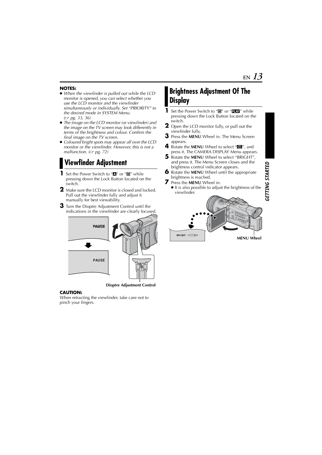 JVC LYT1193-001A, GR-PD1 manual Viewfinder Adjustment,  pg 