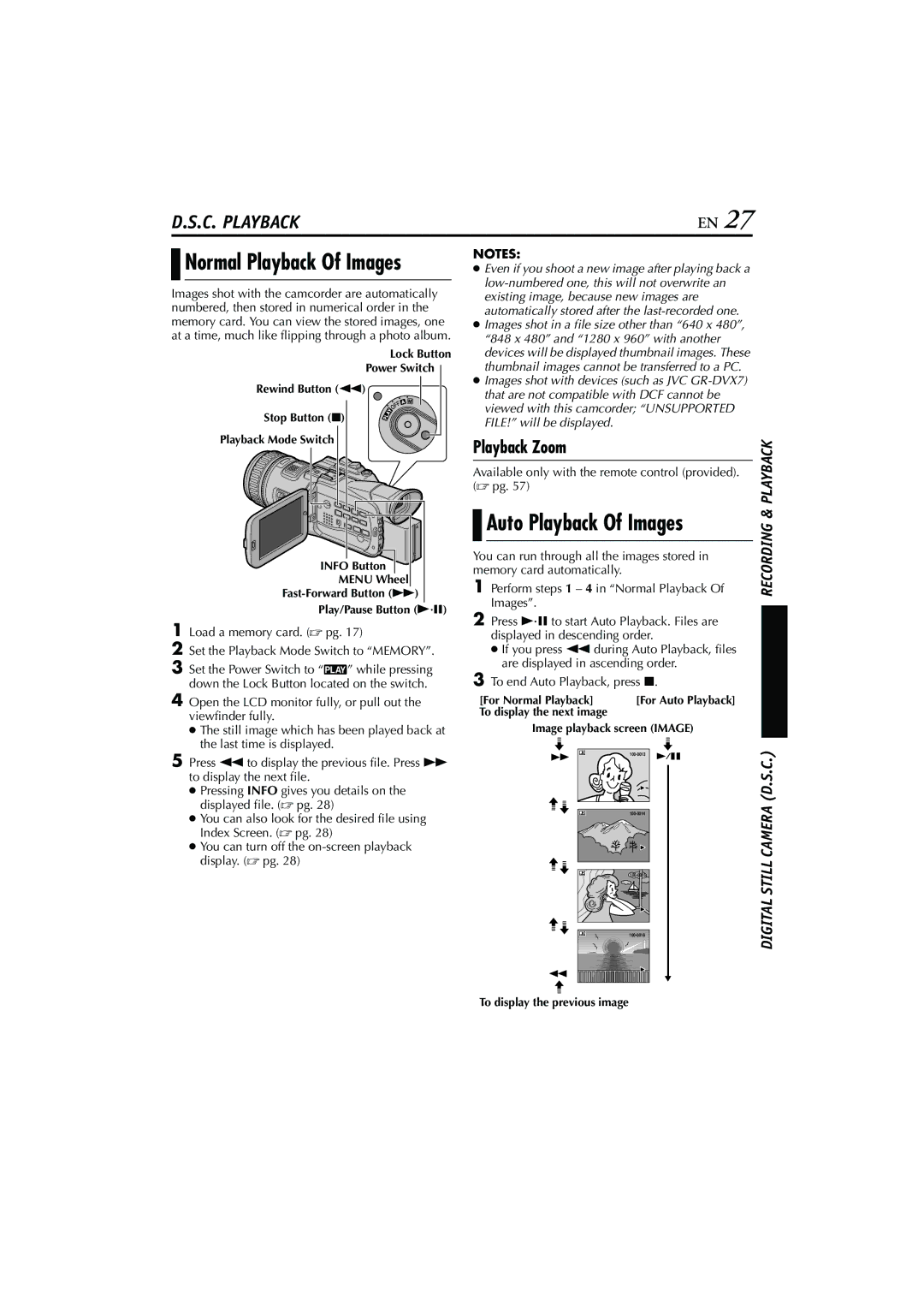 JVC LYT1193-001A, GR-PD1 manual Auto Playback Of Images, Available only with the remote control provided.  pg 