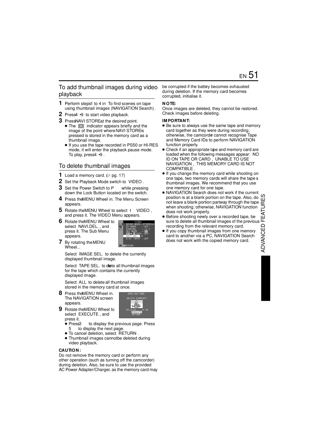 JVC LYT1193-001A manual Be corrupted if the battery becomes exhausted, During deletion. If the memory card becomes, Appears 