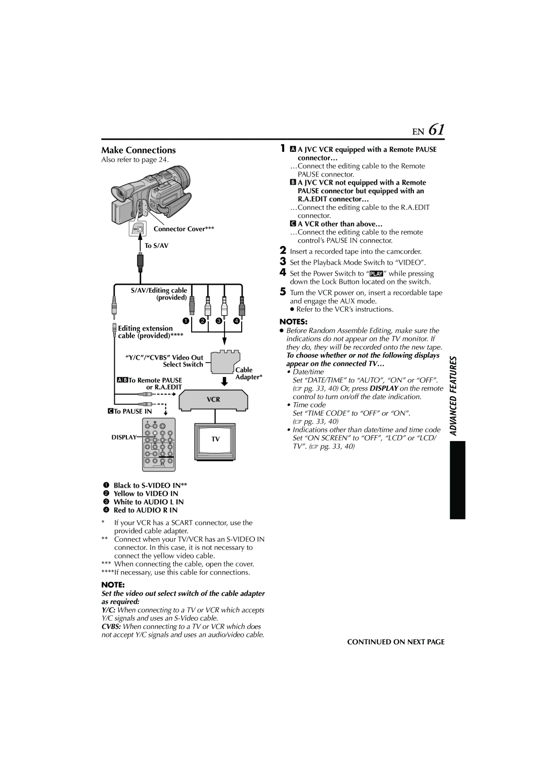 JVC LYT1193-001A, GR-PD1 manual Make Connections, Connector…, Pause connector but equipped with an, Edit connector… 