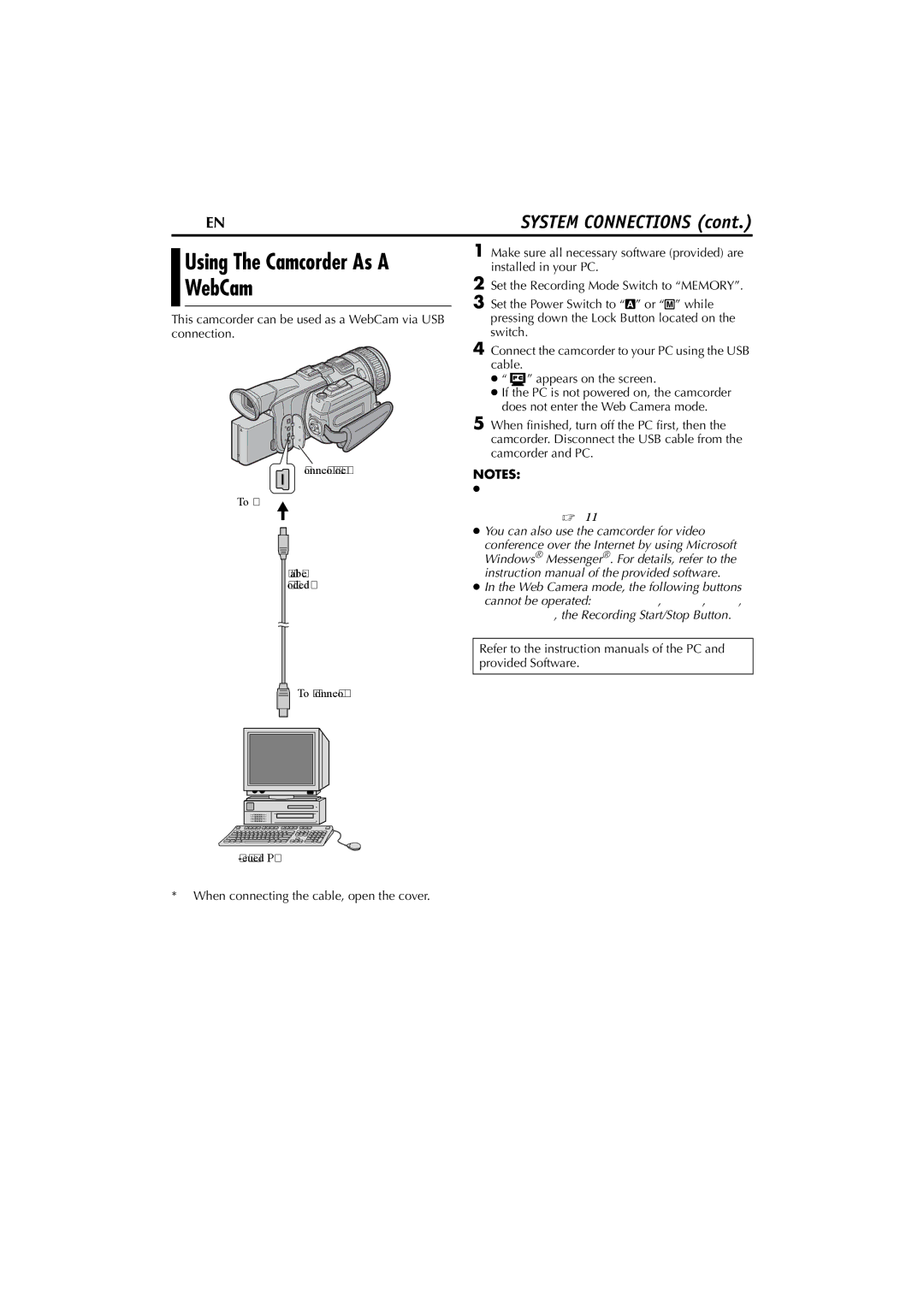 JVC GR-PD1 66 EN, This camcorder can be used as a WebCam via USB connection, You can also use the camcorder for video 