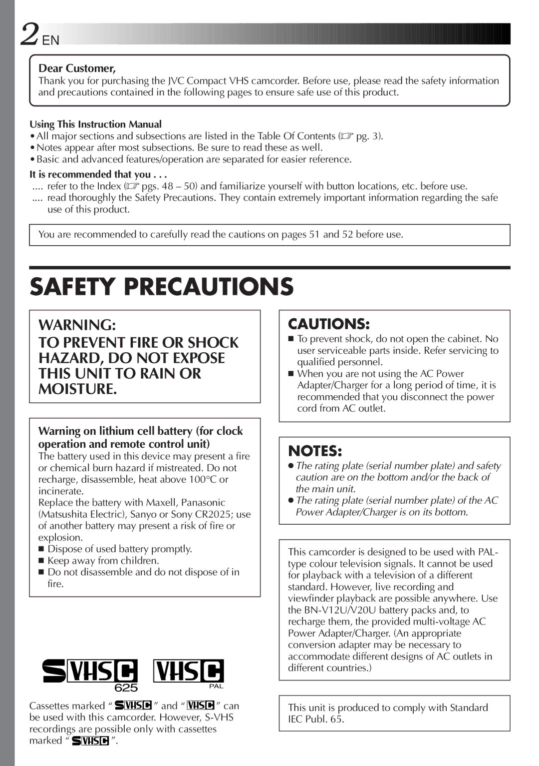 JVC GR-SX20 manual It is recommended that you, Marked 