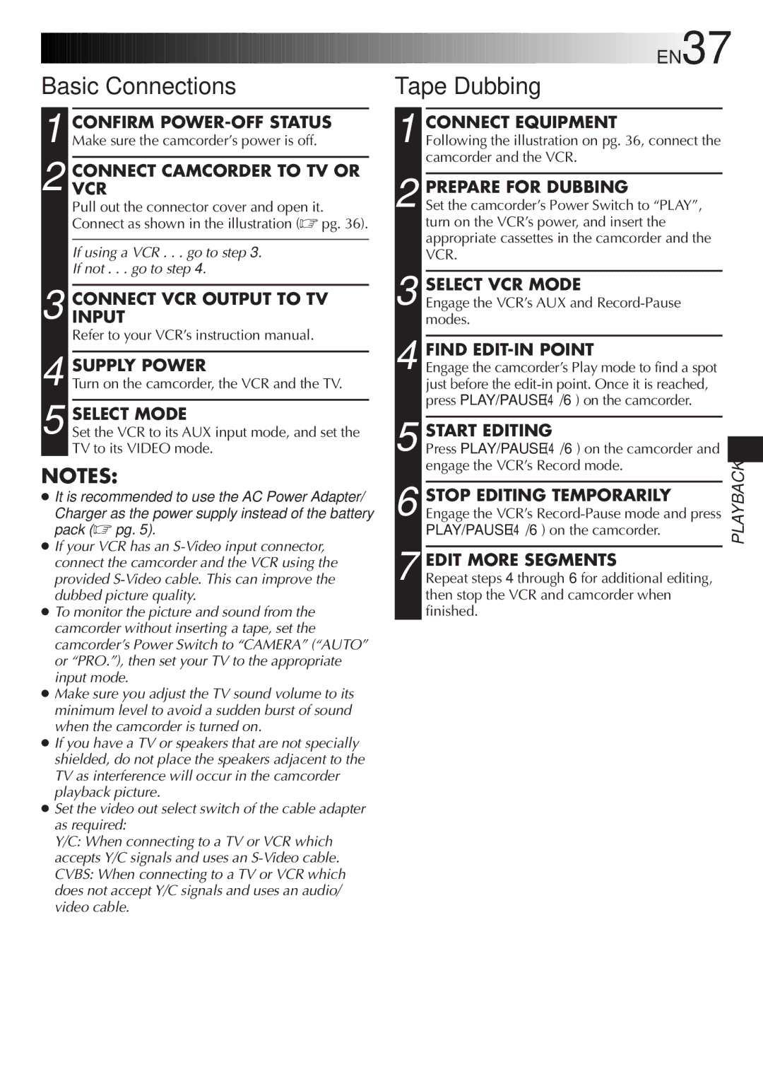 JVC GR-SX20 manual Basic Connections, Tape Dubbing 