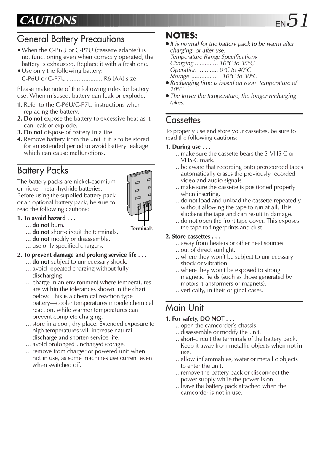 JVC GR-SX20 manual To avoid hazard, During use, Store cassettes, For safety, do not 