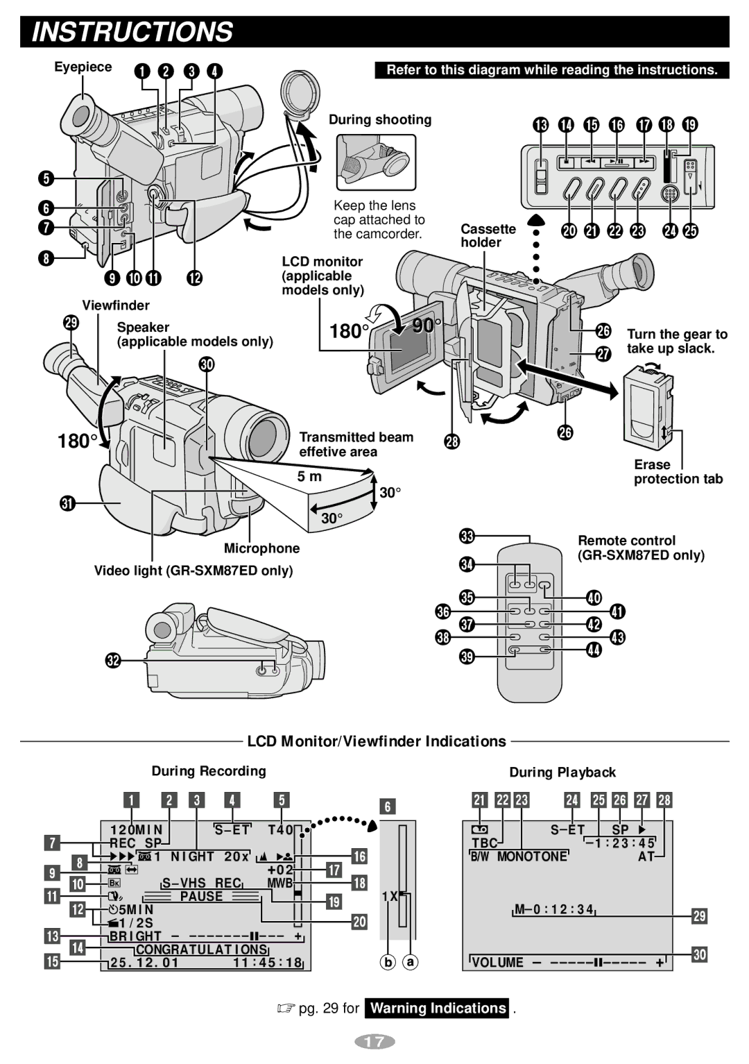 JVC GR-SXM67ED, GR-SX37ED, GR-SXM87ED manual Instructions 