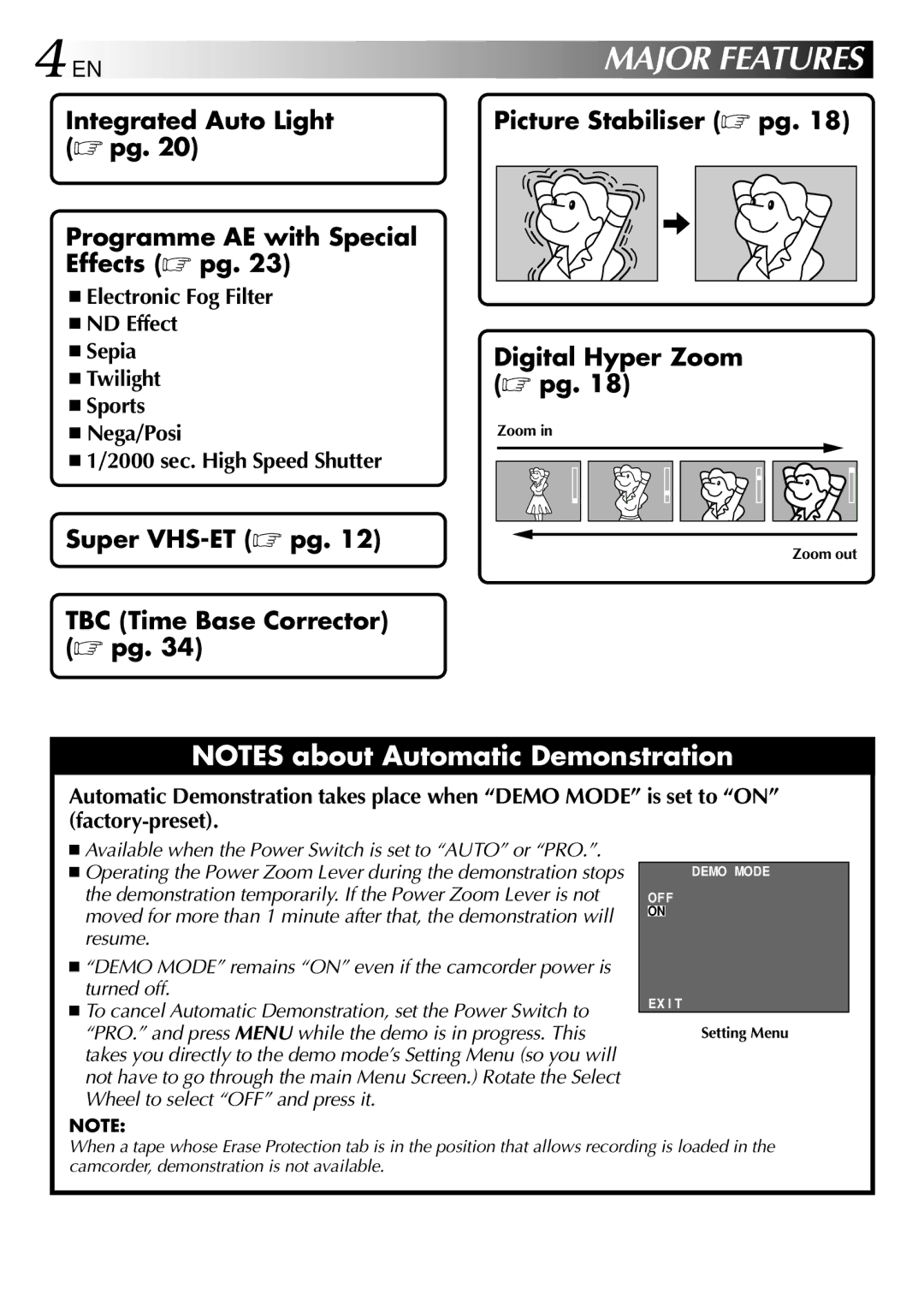 JVC GR-SXM82ED, GR-SX52ED, GR-SX51A, GR-SXM81A, GR-SXM75ED, GR-SXM92ED, GR-SXM61A, GR-SXM71A, GR-SXM62ED, GR-SXM91A Major Features 