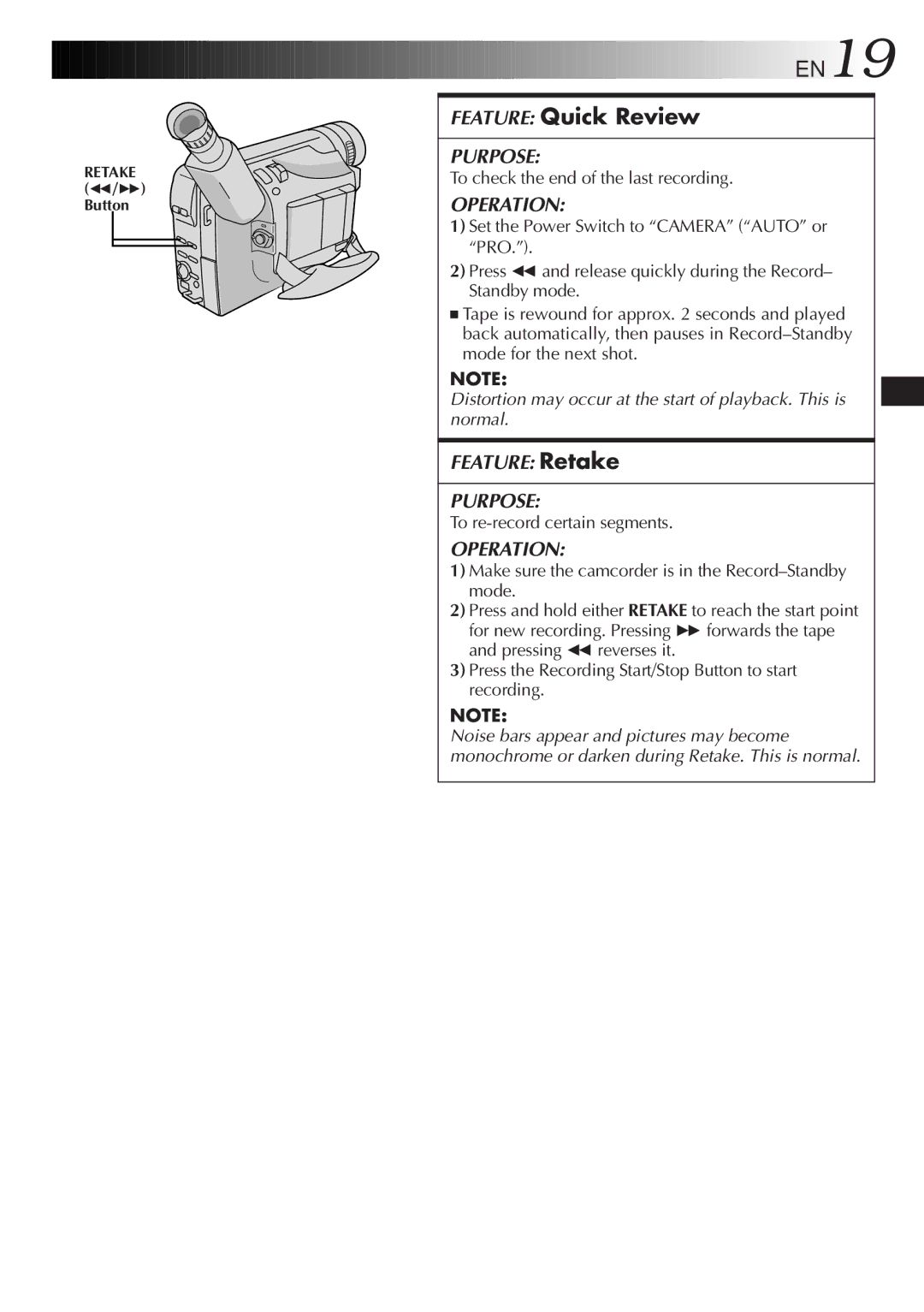 JVC GR-SX850 specifications Feature Quick Review, To check the end of the last recording, To re-record certain segments 