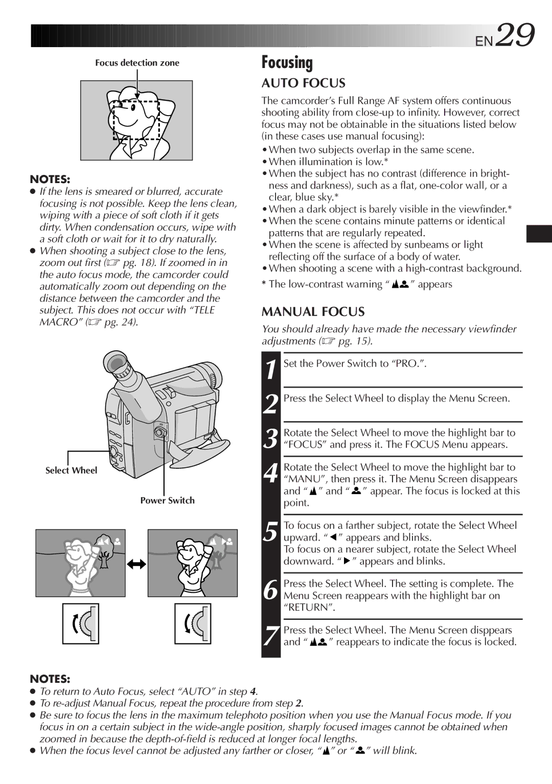 JVC GR-SX850 specifications Focusing, Auto Focus, Manual Focus, Patterns that are regularly repeated 