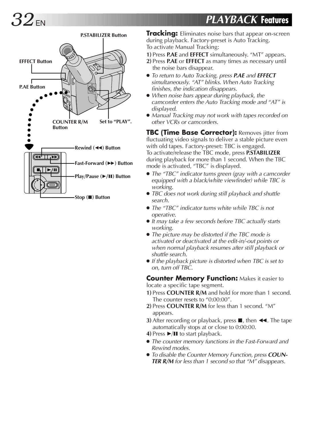 JVC GR-SX850 specifications 32 EN, Playback Features 