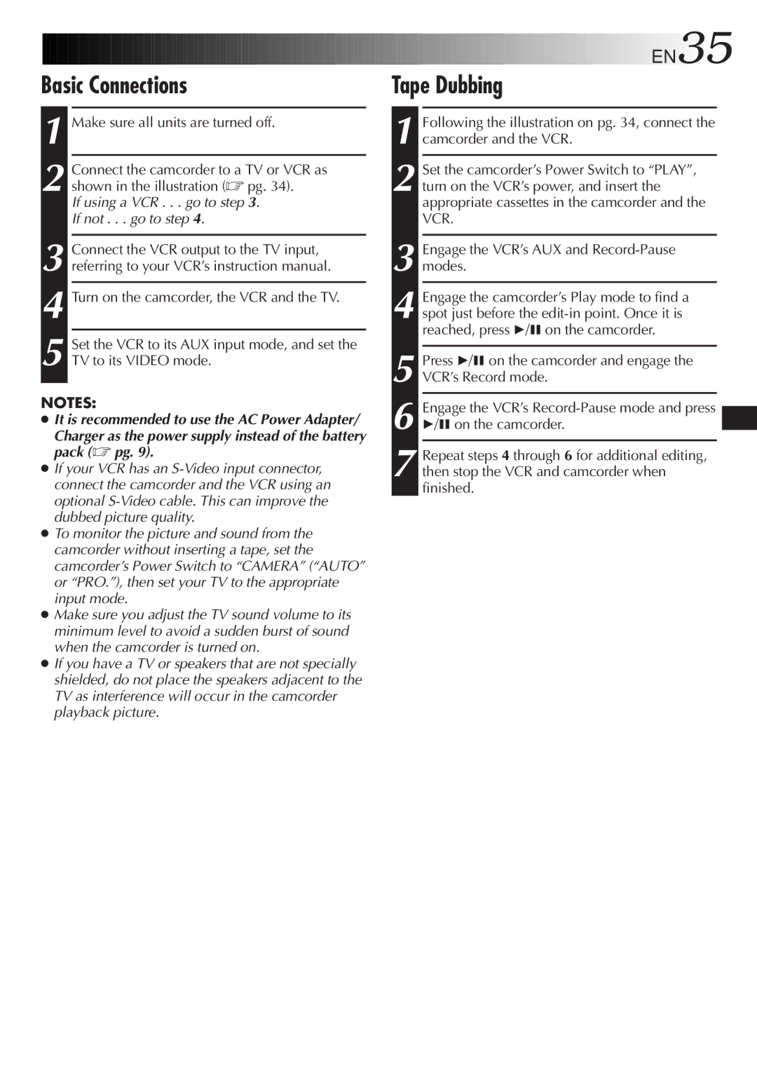 JVC GR-SX850 specifications Basic Connections, Tape Dubbing 