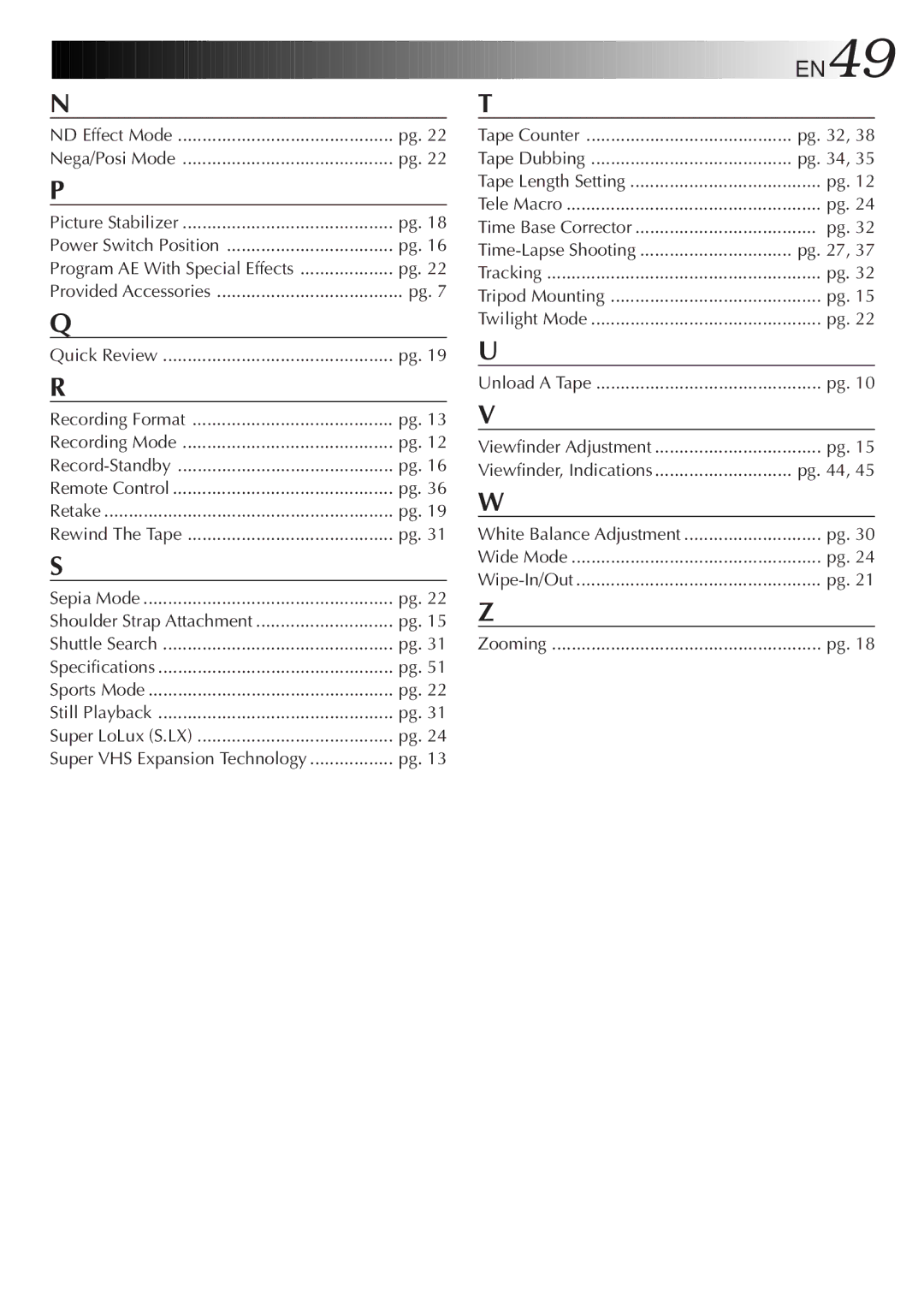 JVC GR-SX850 ND Effect Mode Nega/Posi Mode, Quick Review Recording Format Recording Mode, Remote Control, Still Playback 