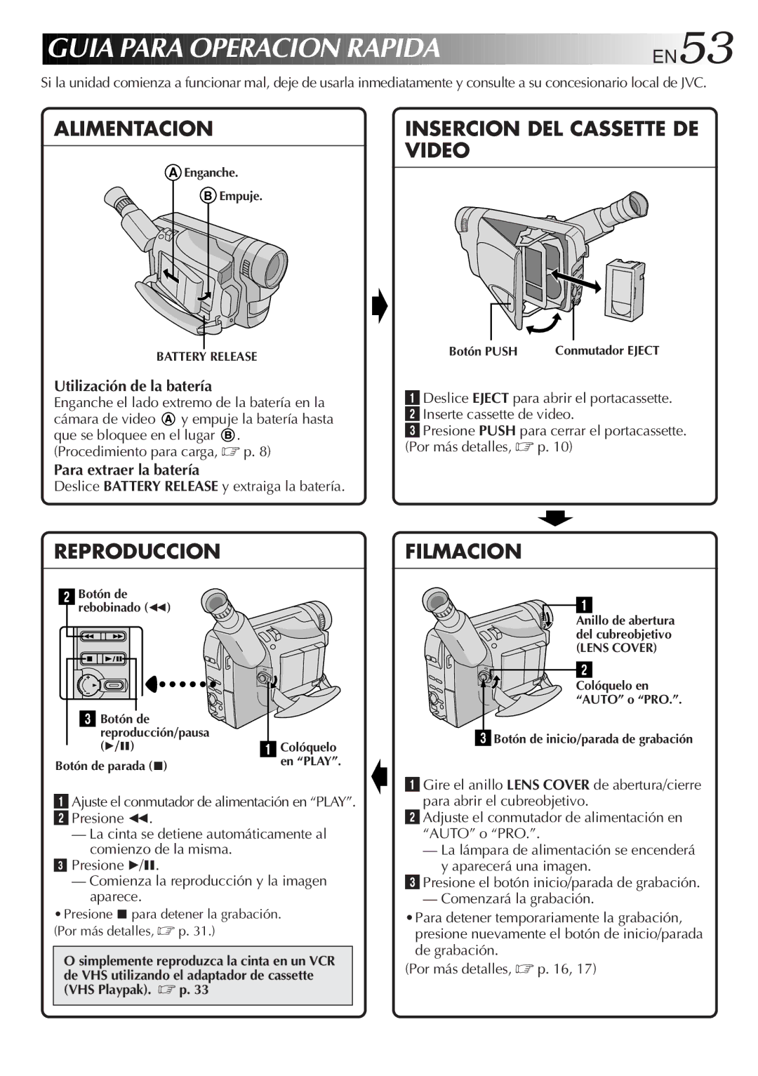 JVC GR-SX850 Utilización de la batería, Para extraer la batería, Deslice Battery Release y extraiga la batería 