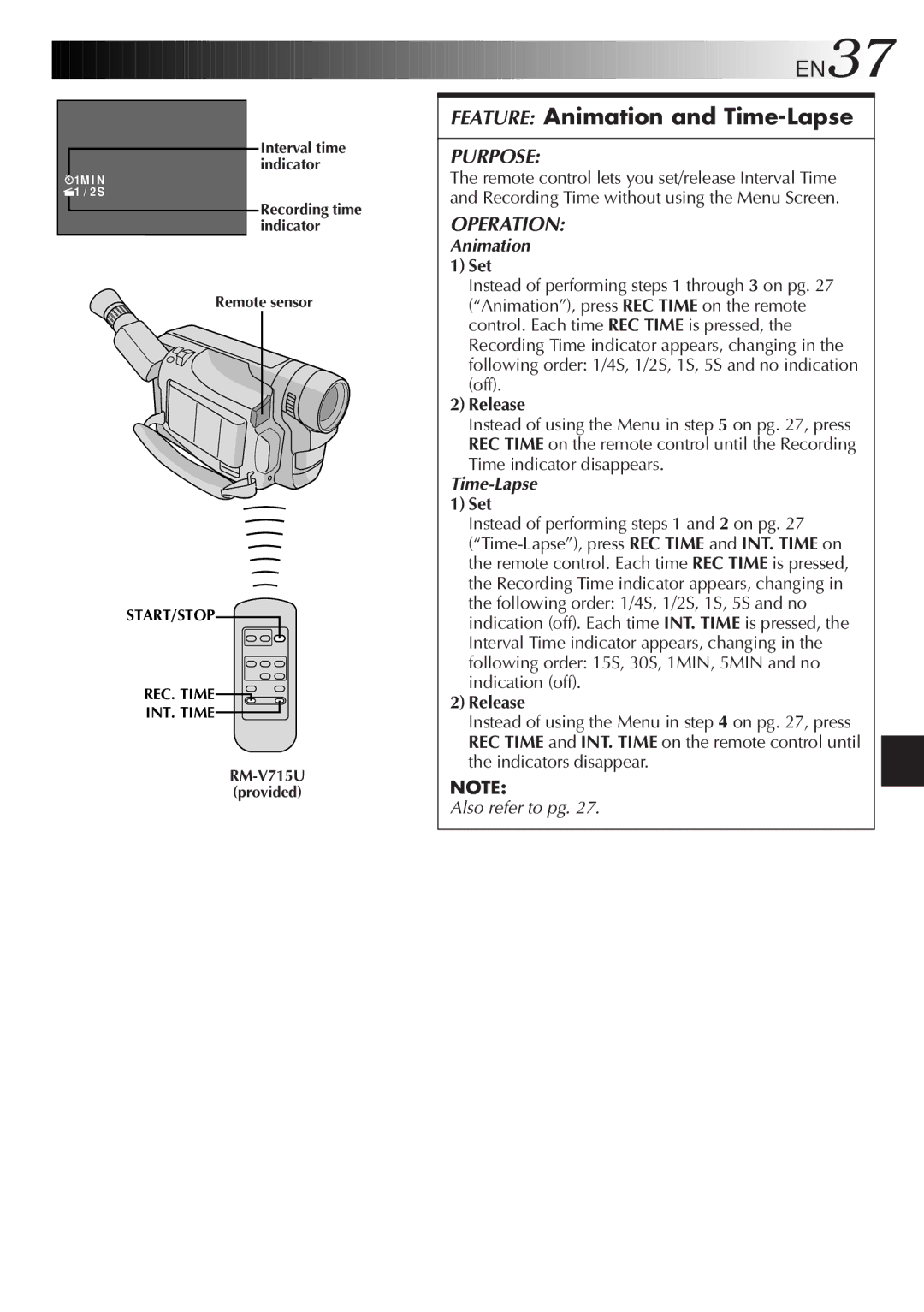 JVC GR-SX867UM specifications Feature Animation and Time-Lapse, Set, Release 