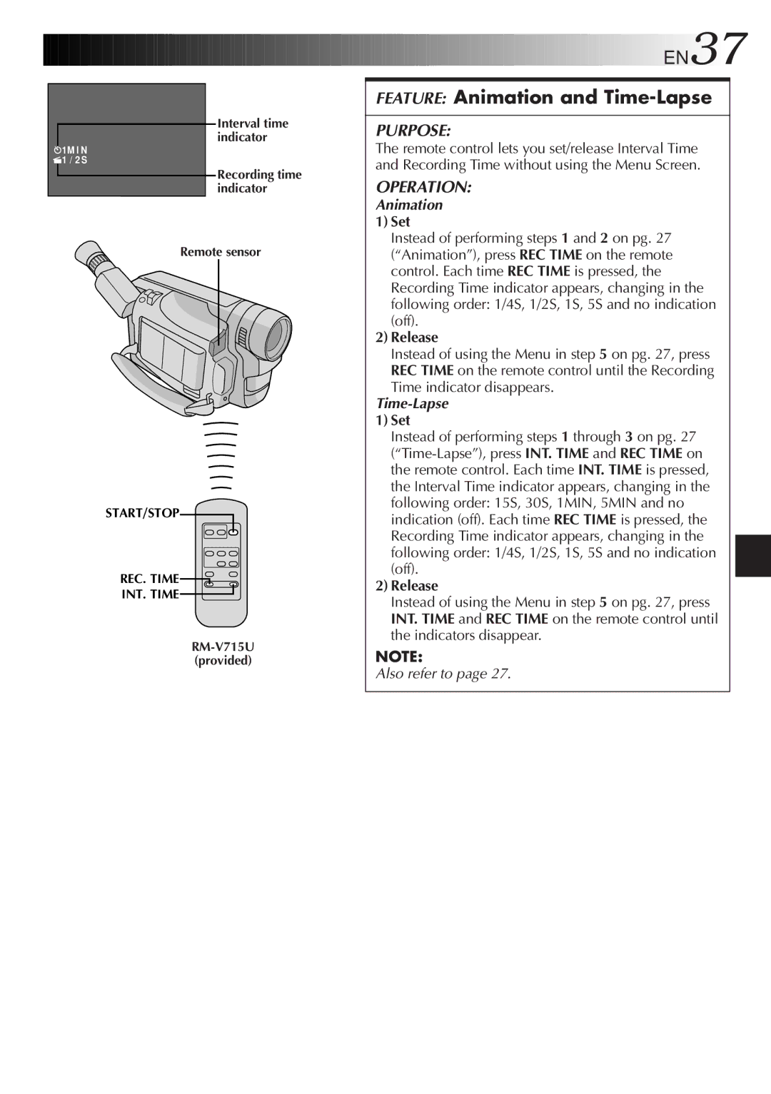 JVC GR-SX950 specifications Feature Animation and Time-Lapse, Set, Release 