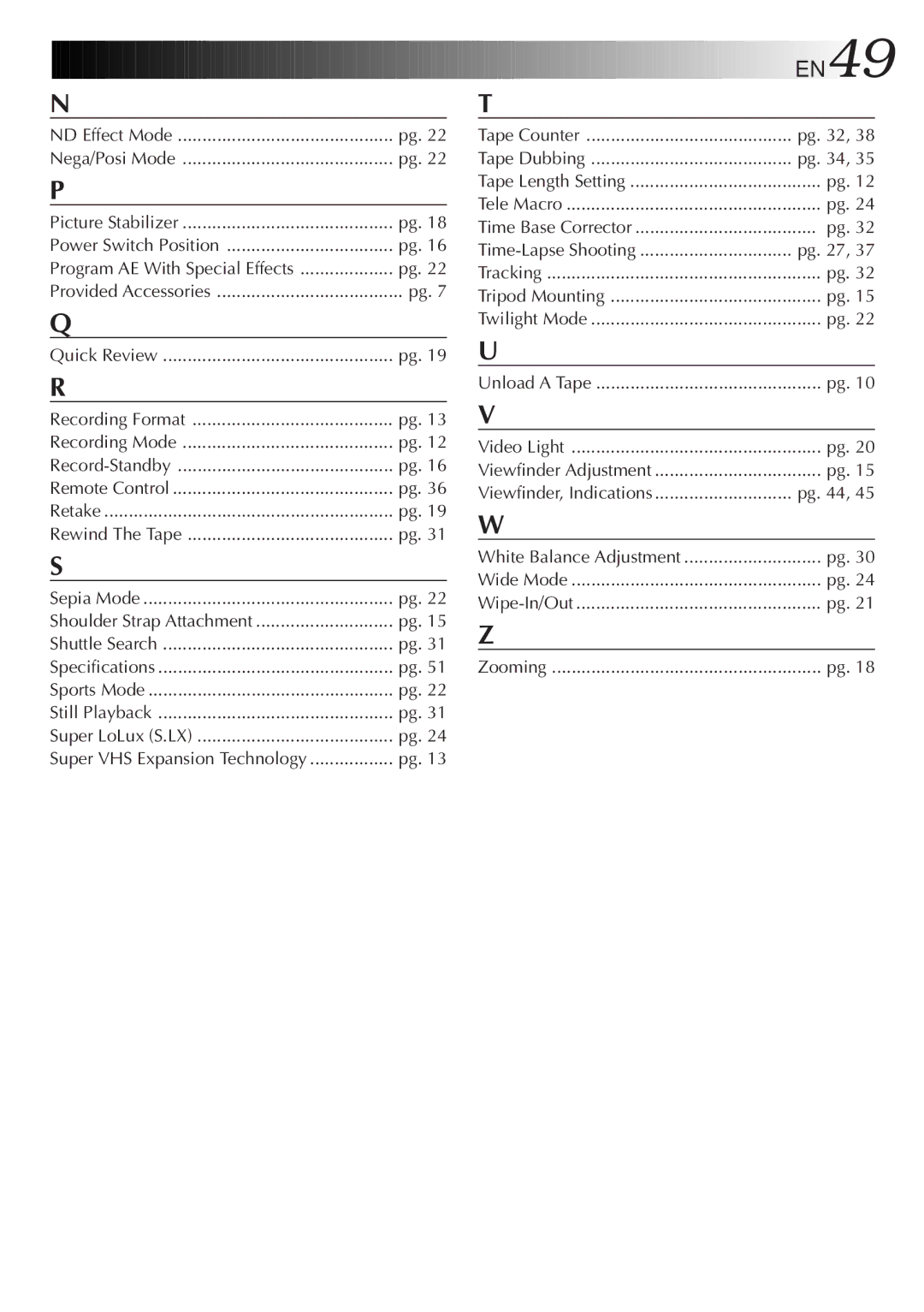 JVC GR-SX950 ND Effect Mode Nega/Posi Mode, Quick Review Recording Format Recording Mode, Remote Control, Still Playback 