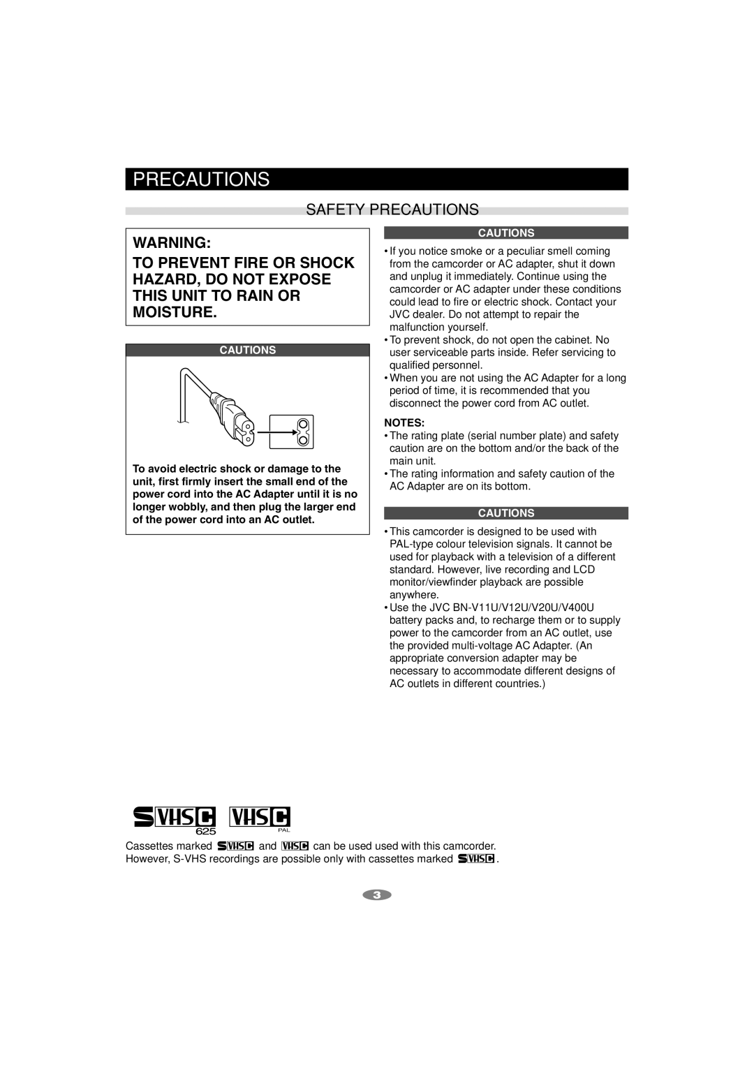 JVC LYT1133-001A, GR-SXM195AS manual Precautions 