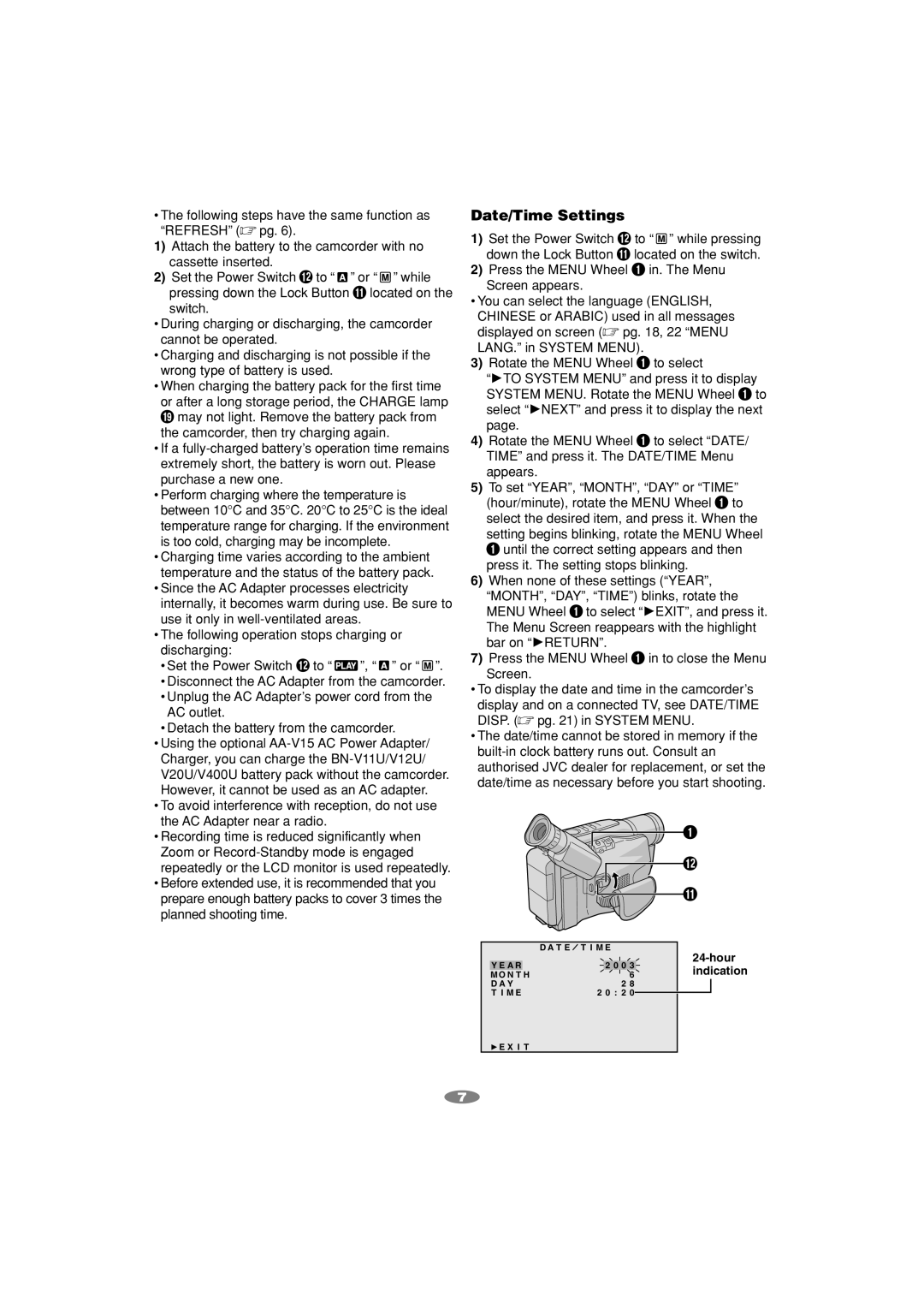 JVC LYT1133-001A, GR-SXM195AS manual Date/Time Settings 