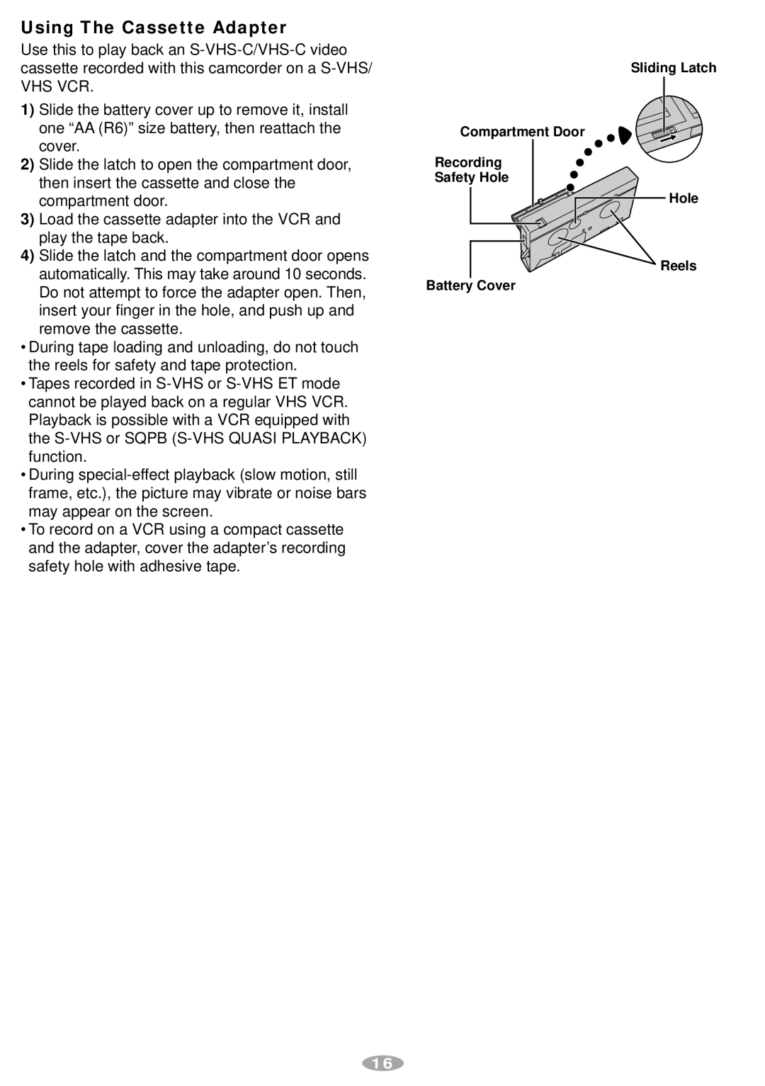 JVC GR-SXM245 manual Using The Cassette Adapter, Vhs Vcr 