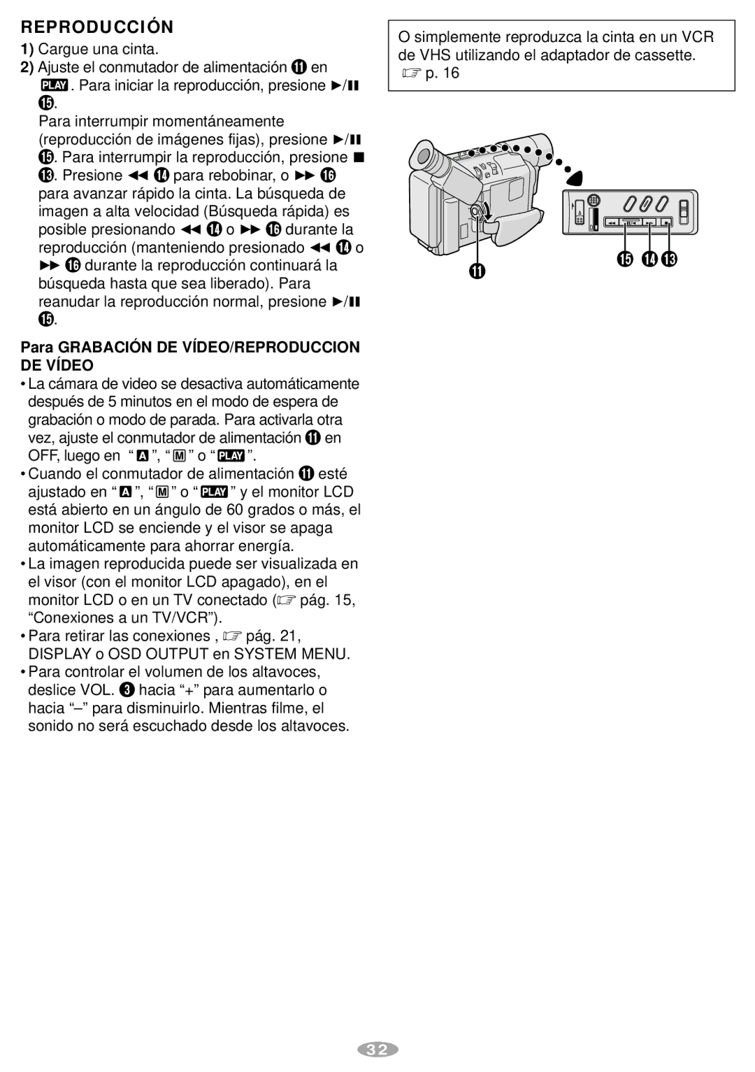 JVC GR-SXM245 manual Reproducción, Cargue una cinta, Para Grabació N DE VÍDEO/REPRODUCCION DE Vídeo 