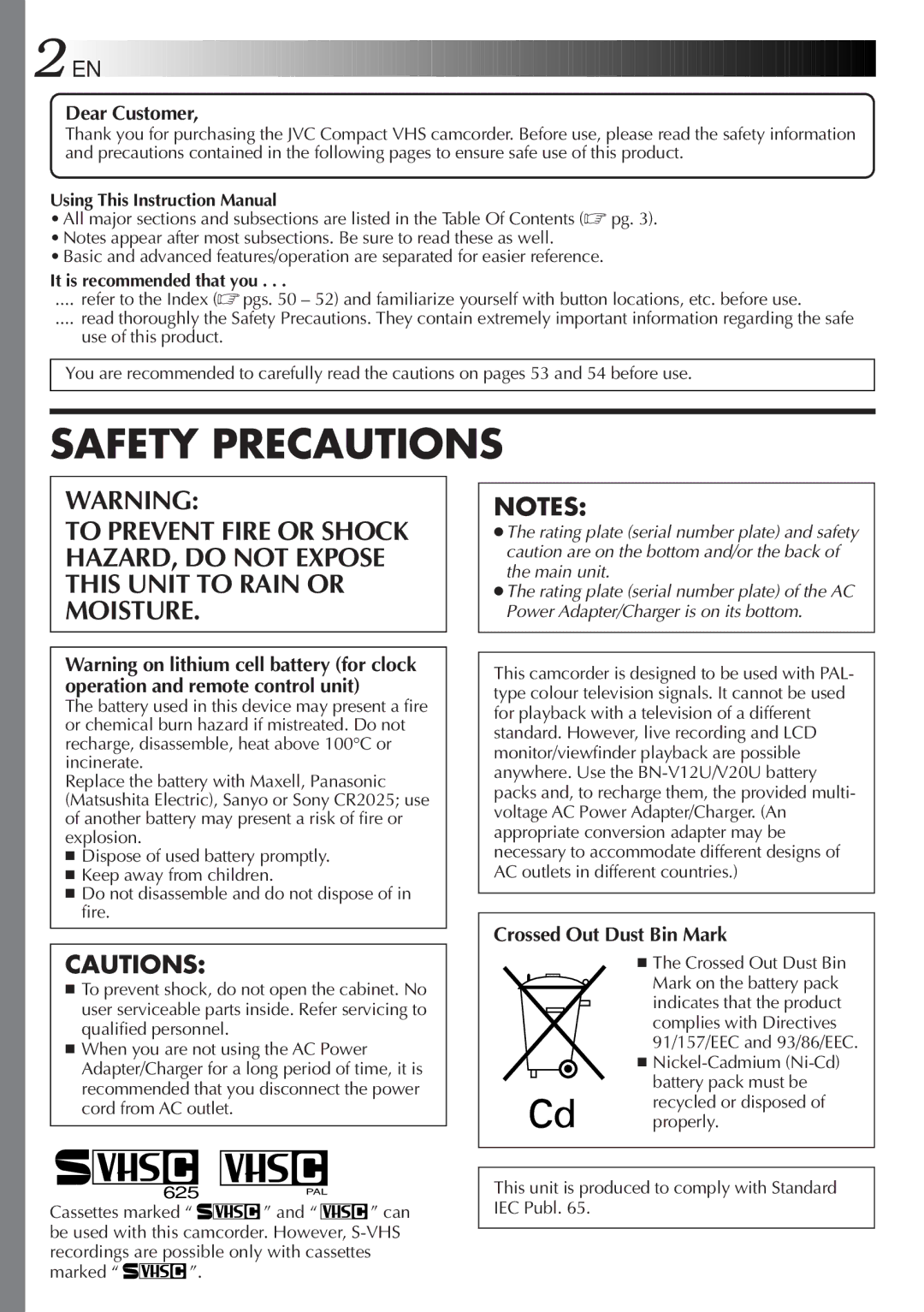 JVC GR-SXM25 manual It is recommended that you, Marked, Crossed Out Dust Bin 