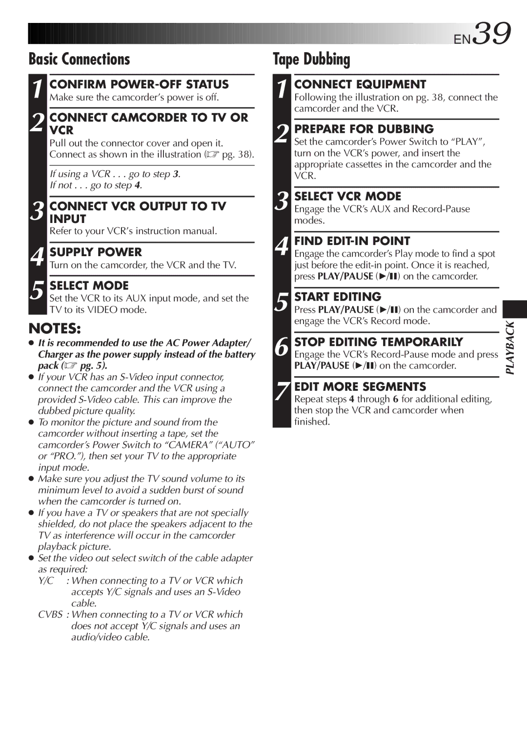 JVC GR-SXM25 manual Basic Connections, Tape Dubbing 