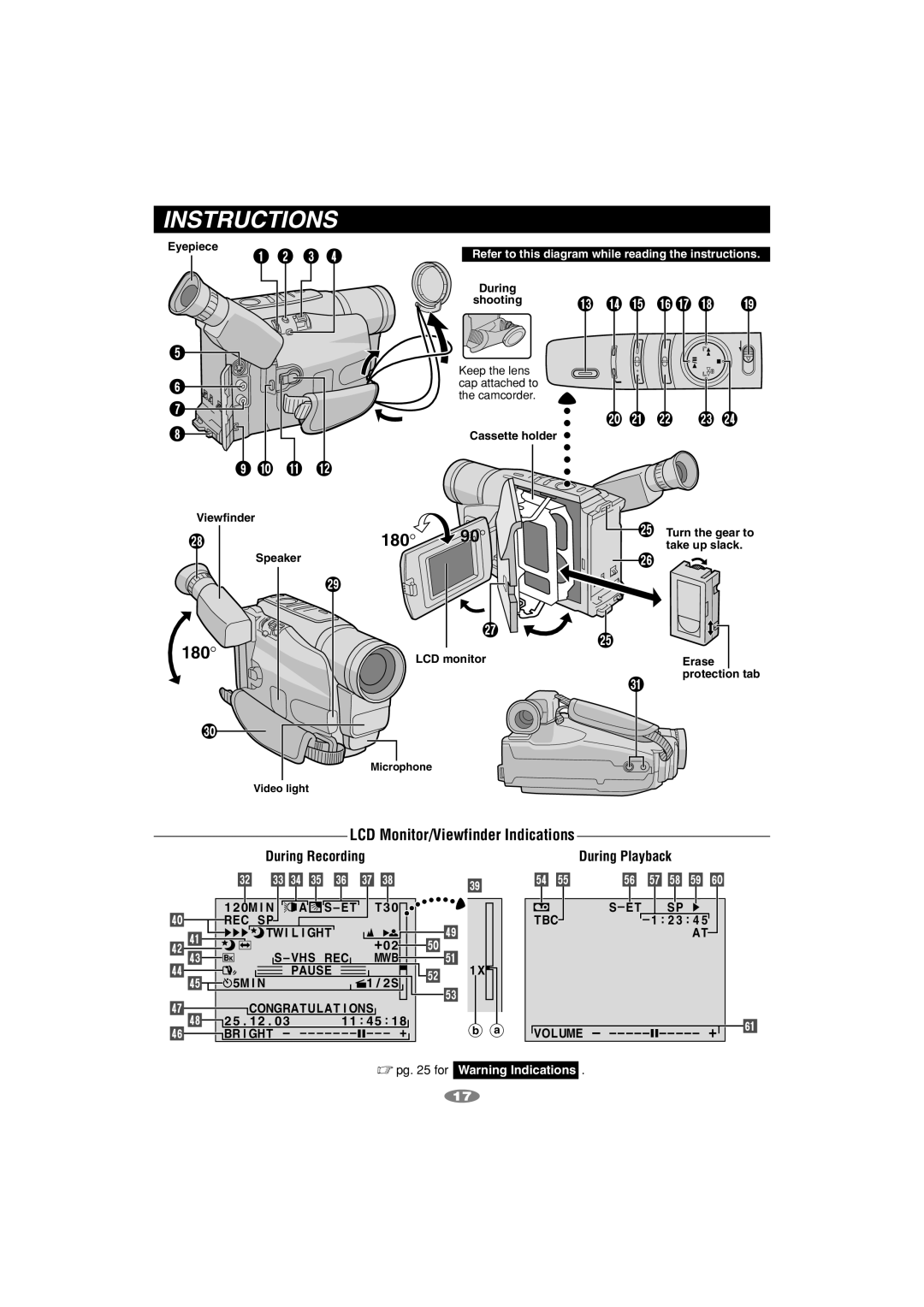 JVC GR-SXM260 manual  pg for Warning Indications 