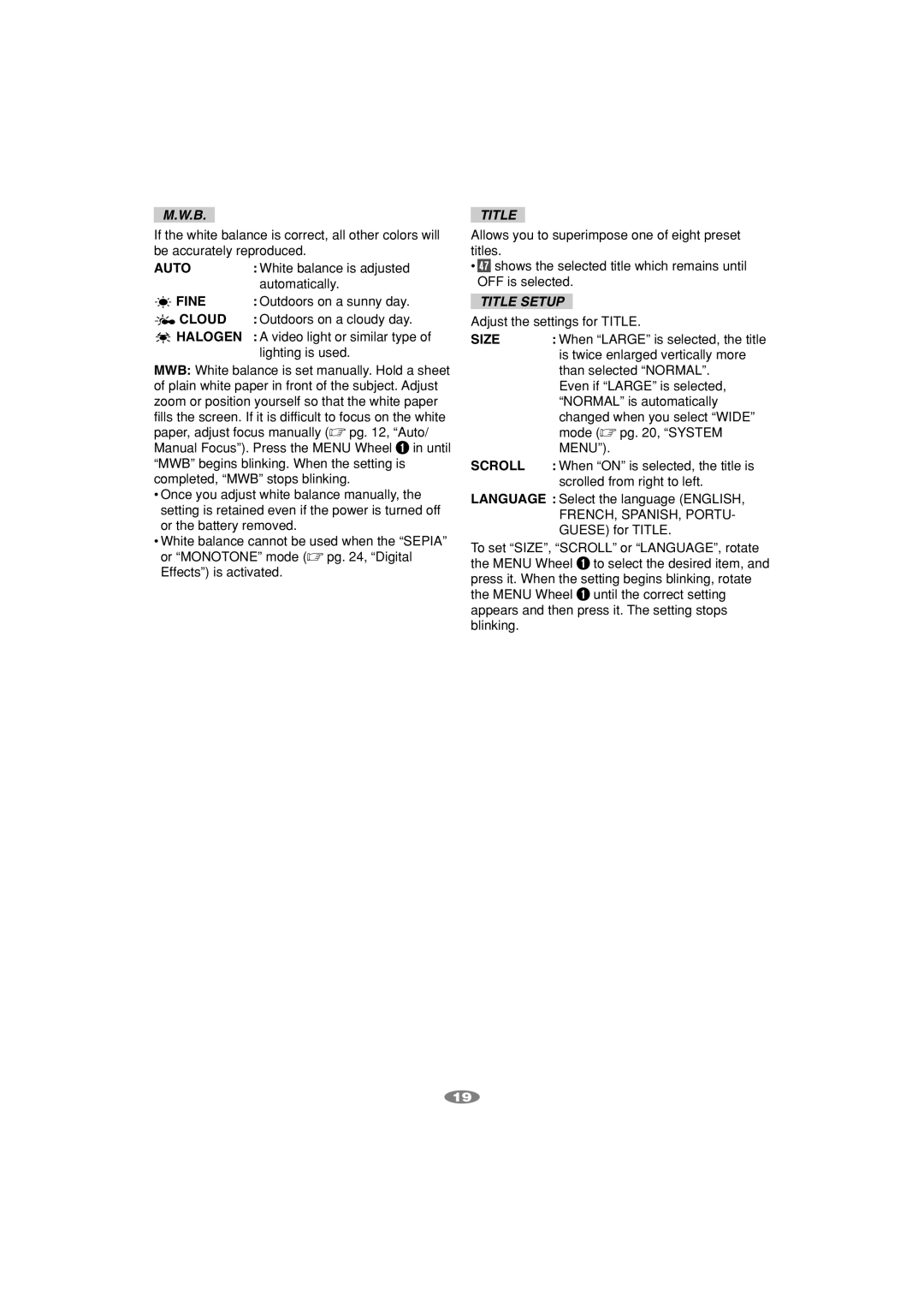 JVC GR-SXM260 manual Title Setup 