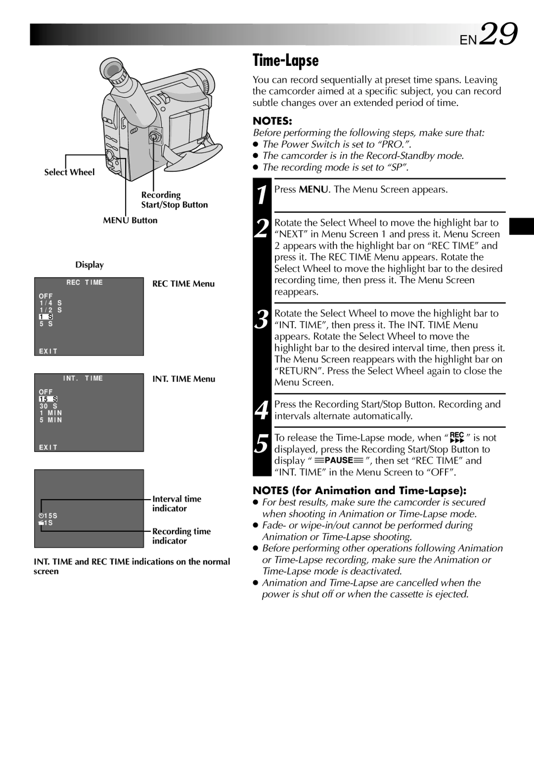 JVC GR-SXM46EA, GR-SXM260A, GR-SX210A, GR-SX21EA, GR-SXM26EA, GR-SXM460A specifications Time-Lapse 